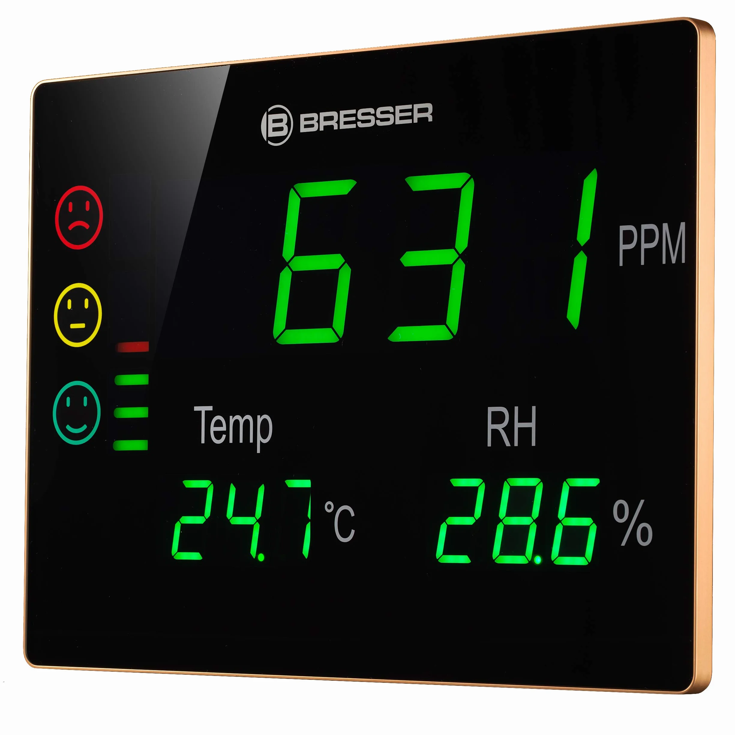 BRESSER Smile XXL 7004030 Dispositivo de medición de CO² con Pantalla Grande en la Que se Muestra la concentración Actual de dióxido de Carbono, Temperatura y Humedad, Negro, Único