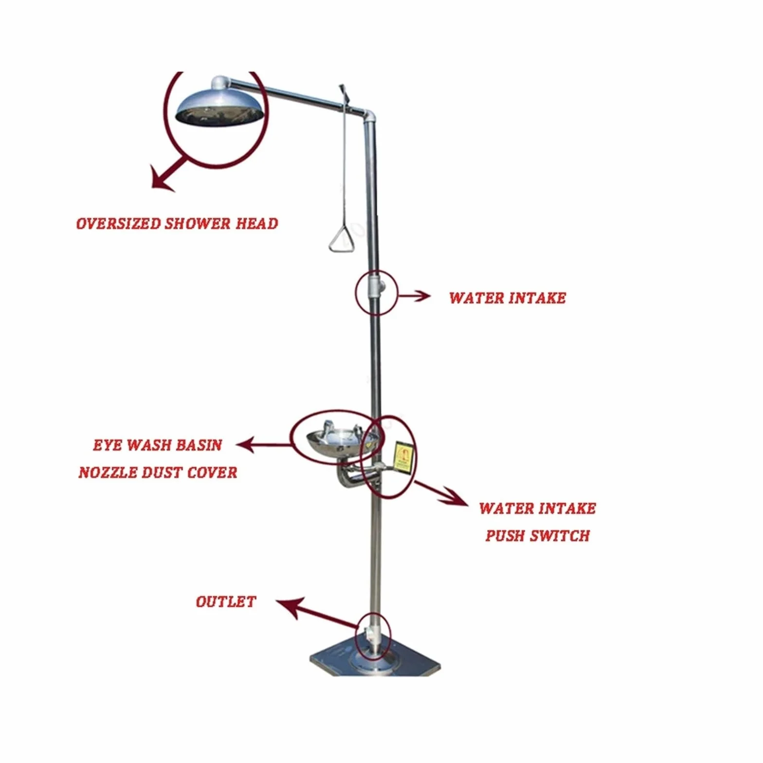 Ducha lavaojos de emergencia acero inoxidable 304, conjunto ducha doble ojo vertical Para uso de bricolaje(B)