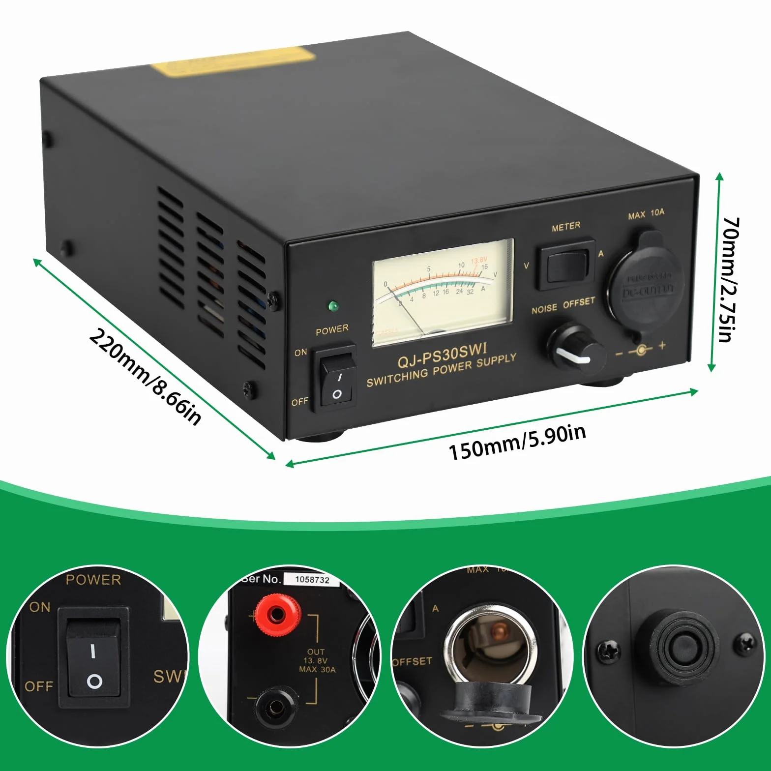 13,8 V 30 A Fuente de Alimentación de Mesa, Control de Reducción de Ruido, Fuente de Alimentación de Radio Amateur con Enchufe de Encendido, para Ondas Cortas y Estaciones Base en El Autom Ávil