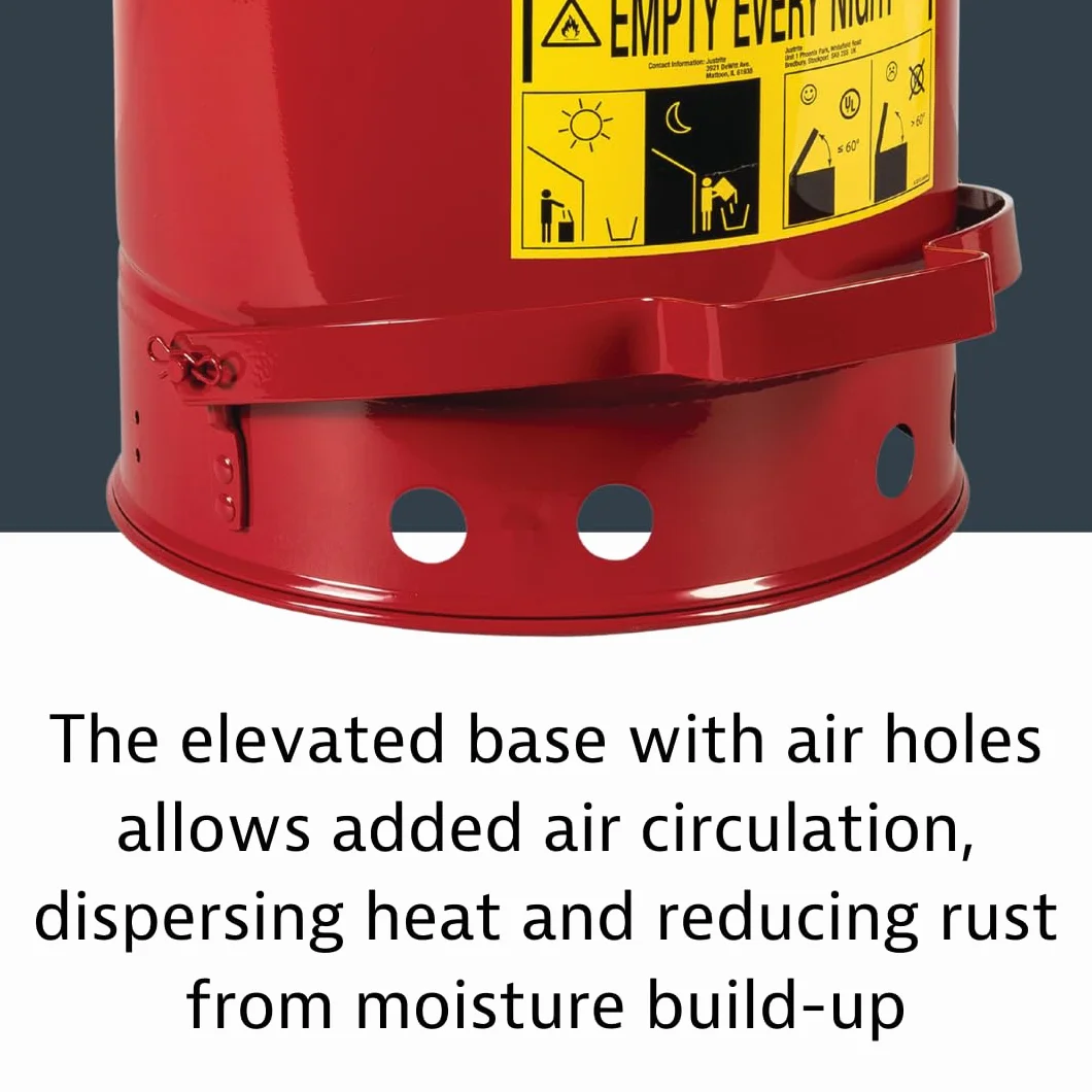 Justrite SoundGuard - Cubo de basura de acero con tapa con control de pie (38 L), color rojo