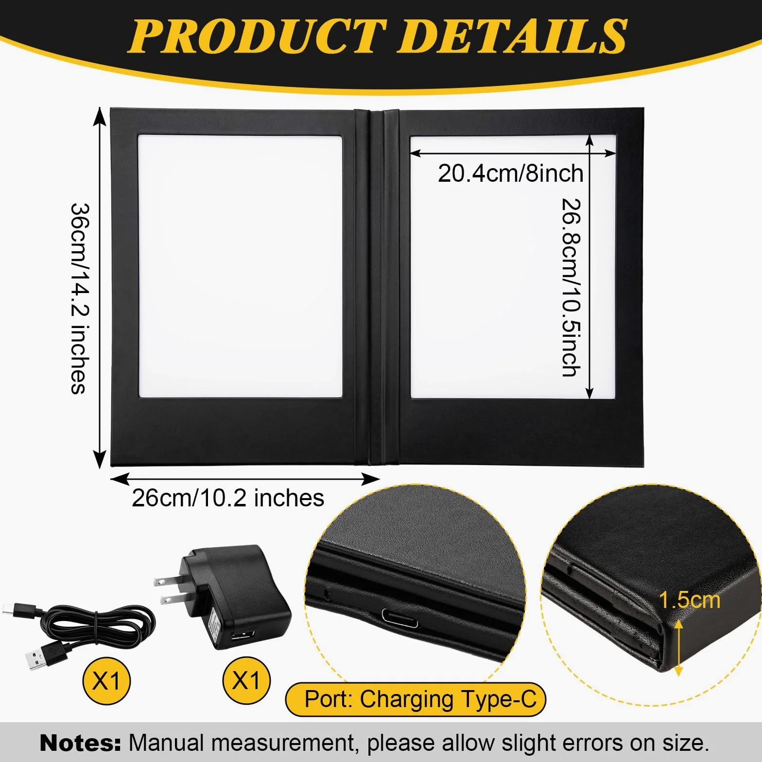 Cubiertas de menú LED de 8 x 10.5 pulgadas, luz retroiluminada LED, soporte de menú de doble panel, carpeta de piel sintética, se adapta a papel para restaurante, hotel, club, bar, vino