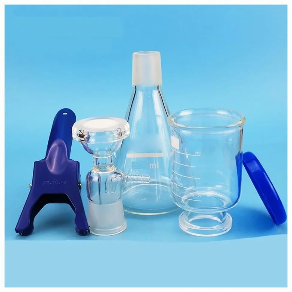 Prueba de vidrio, Aparato de vacío, vidrio, núcleo de arena, tubo de goma, matraz de 250 ml, laboratorio
