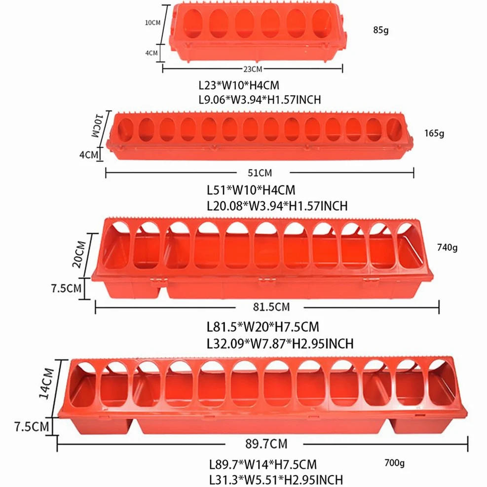 Comedero Abatible para Pollos Comederos para Patos De Exterior Gallineros Comederos Y Bebederos Pollos, Palomas, Patos Y Codornices Pequeños Sin Desperdicio,Rojo,L81.5*H7.5*W20