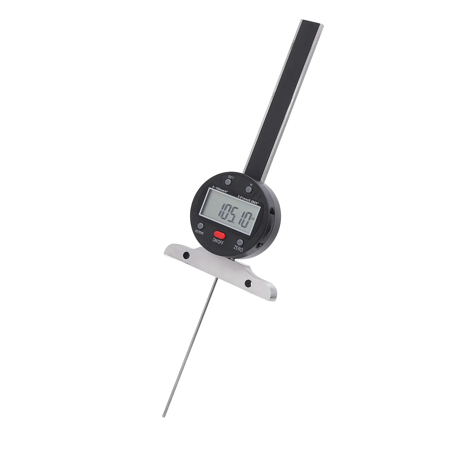 AUNMAS Medidor de Profundidad Digital, Medidor de Profundidad Electrónico de Acero Inoxidable, Pantalla LCD de 0-100 Mm y 0,01 Mm con Transferencia de Datos USB para Carpintería, Uso en Construcción