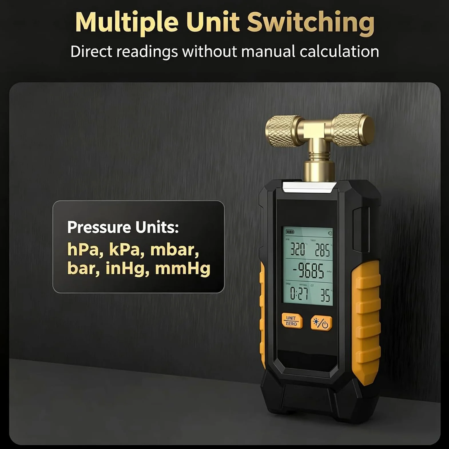 Manómetro De Vacío Digital, Detector De Fugas con Calibración Automática, con 6 Unidades Conmutables, Precisión De ±0,1%, con Pantalla LCD Retroiluminada, Herramienta De Diagnóstico HVAC