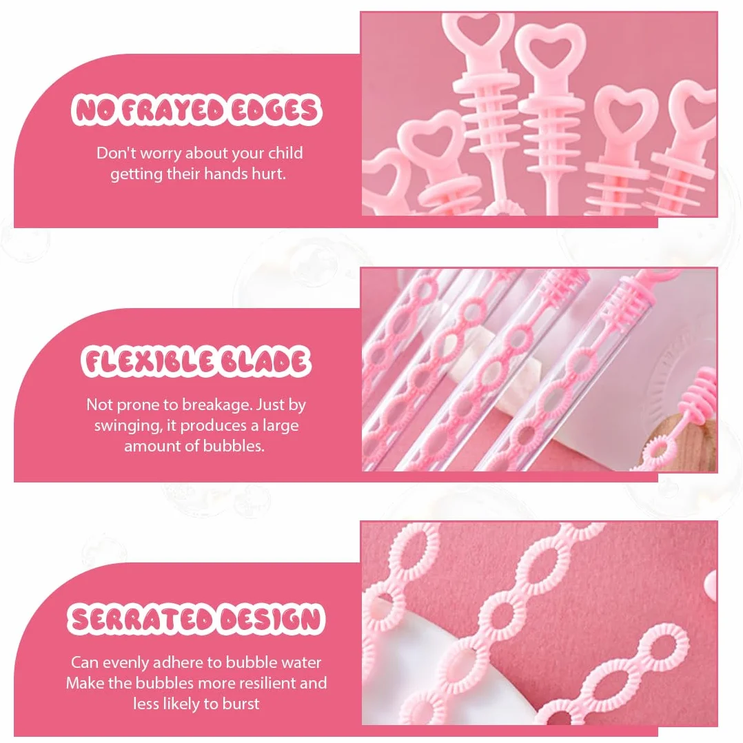 Pompas de Jabón Niños 20 Piezas Sopladores de Burbujas con Forma de Corazón 5 Agujeros Juguetes para Fiesta Rosa y Blanco