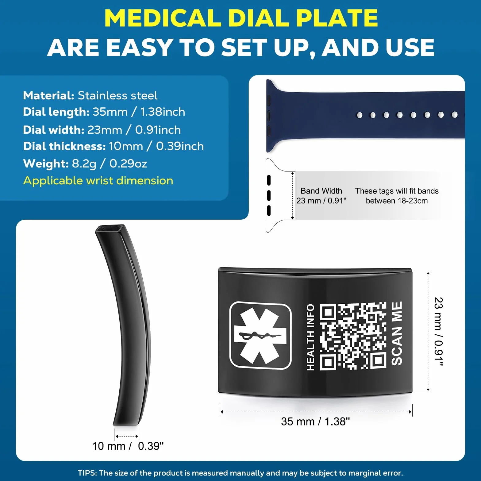 Pulseras médicas unisex con código QR, pulsera de emergencia de silicona impermeable para muñecas de hasta 22,9 cm