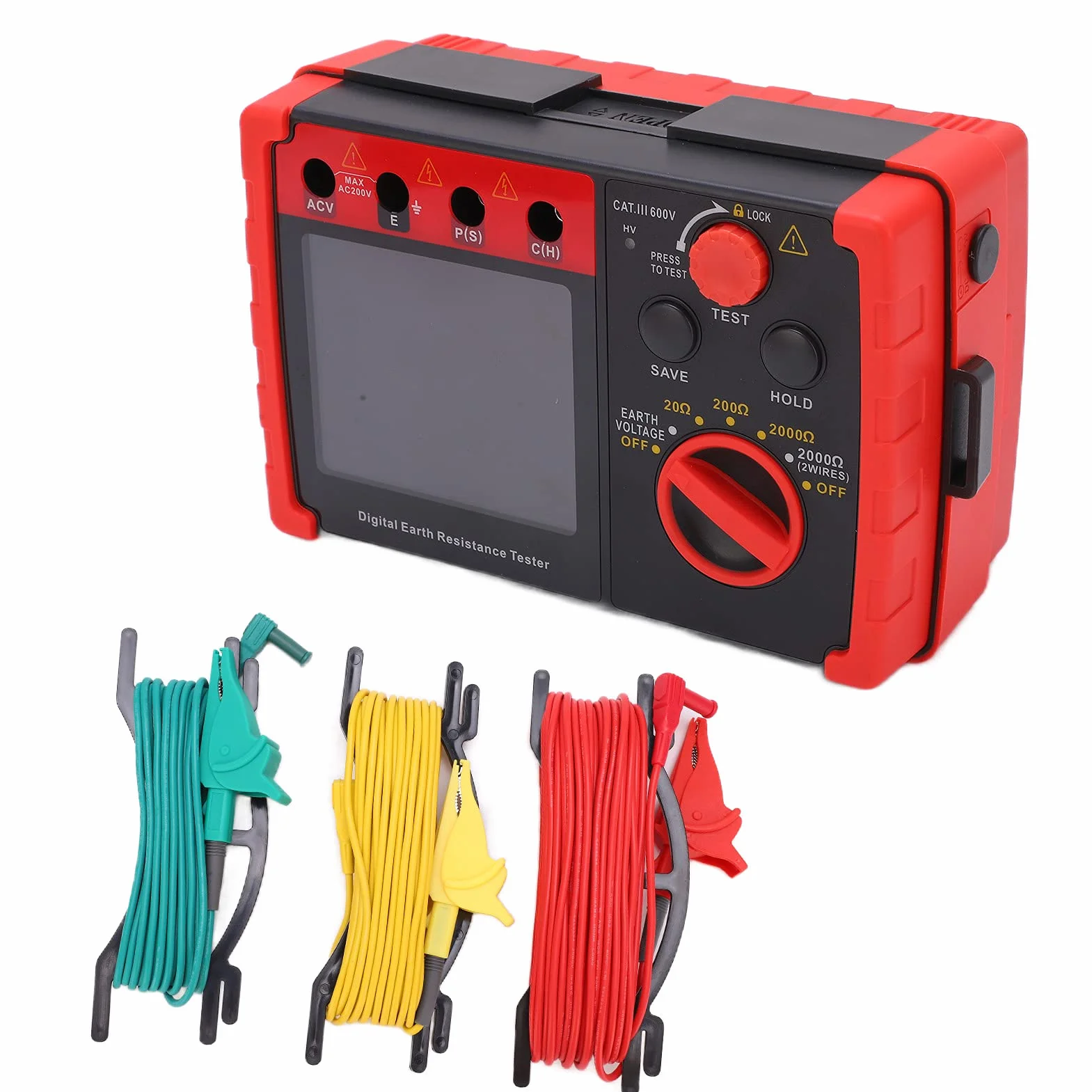 Medidor de Resistencia a Tierra, Medidor de Resistencia a Tierra Digital de 2000 Ω con Pantalla LCD Y Estuche de Almacenamiento, Kit de Probador de Resistencia de Aislamiento Profesional