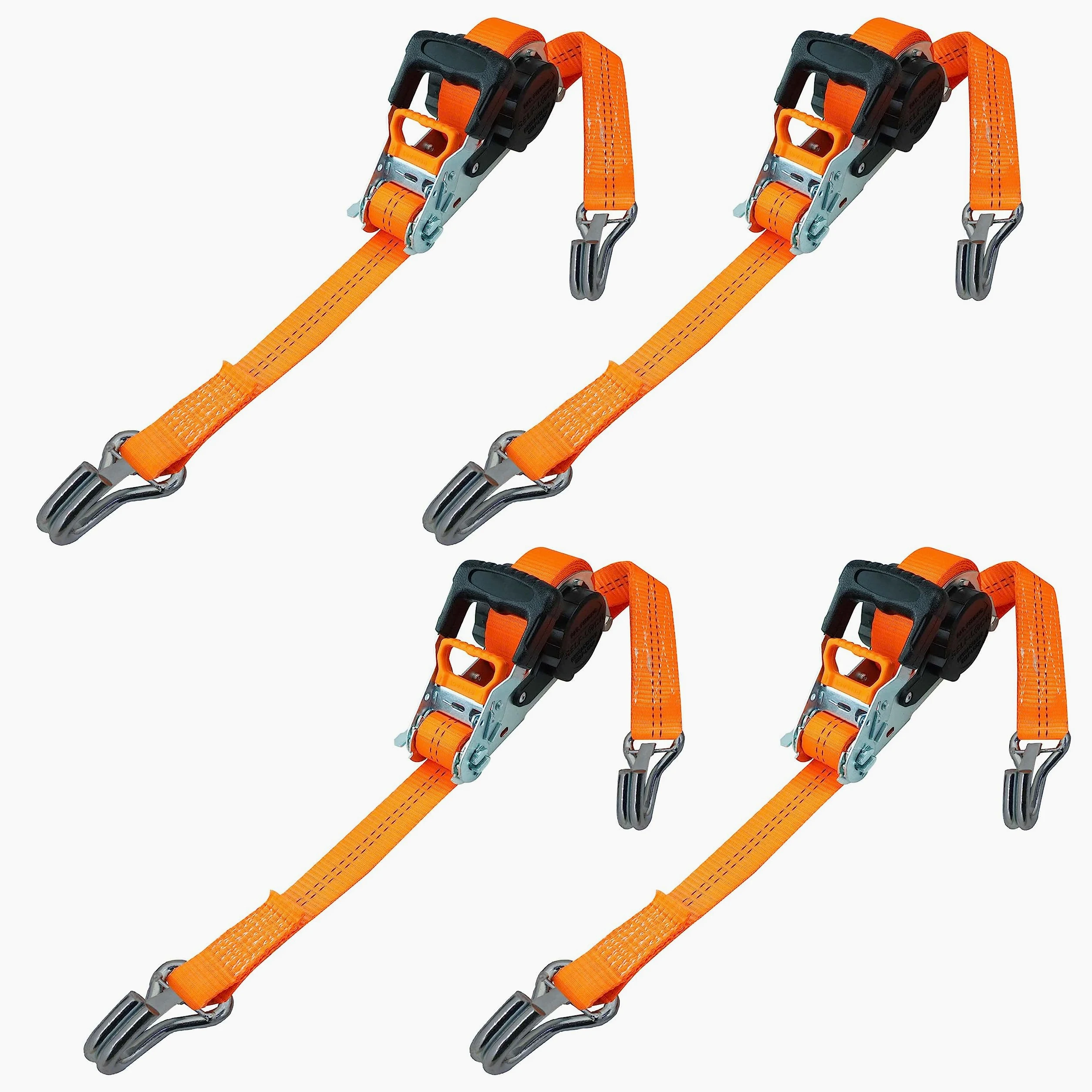 PETEX 4 Correas tensoras automáticas de carraca, autoenrollables, 1 Pieza, 5 m x 35 mm, 1000/2000 Dan, Naranja, Ganchos de Seguridad Dobles