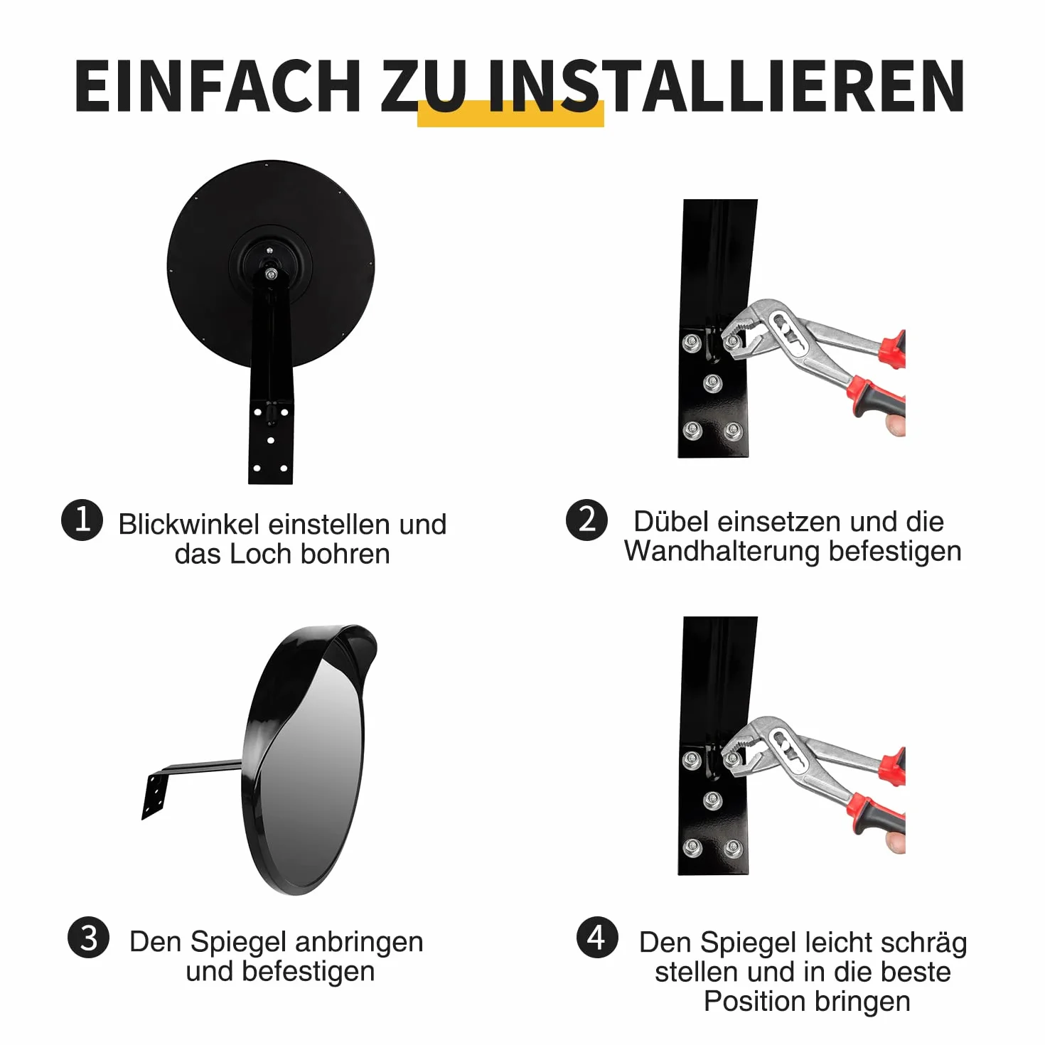 Espejo de seguridad convexo, espejo de gran angular curvado para garajes, pasillos y estacionamientos, elimina los puntos ciegos con soporte de pared totalmente ajustable, cristal acrílico