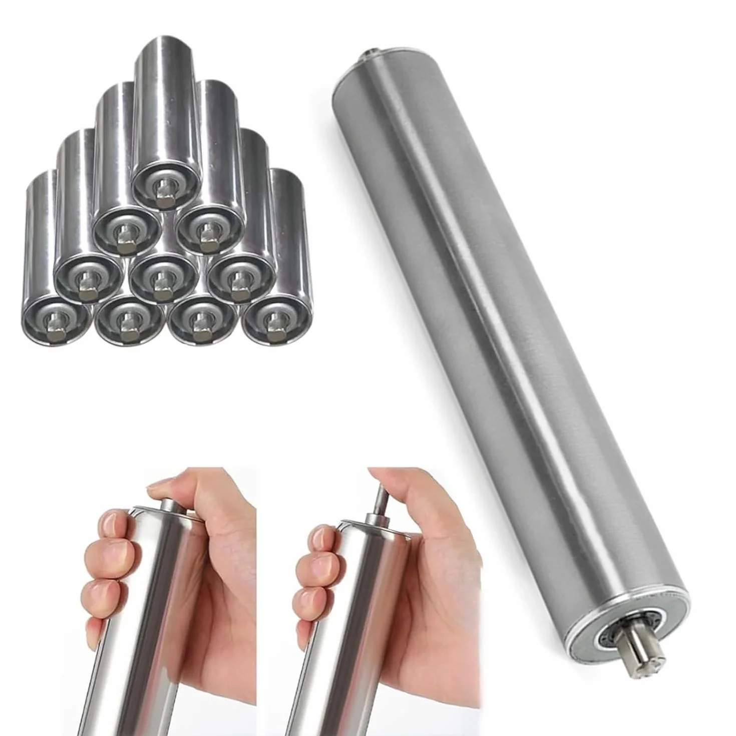 Transportador Rodillo Paquete de 10 Rodillos de Repuesto, Rodillos industriales con rodamientos de Acero sin Motor de Acero Inoxidable para almacenes de fábrica(Dia 50MM/2 In,L 300MM(11.8in))