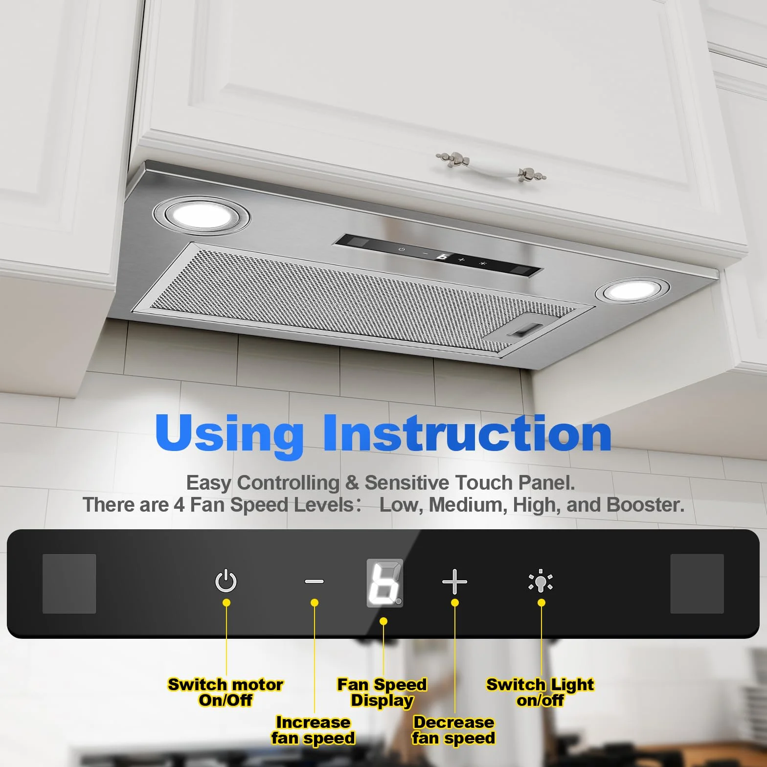 Campana Extractora Empotrable 52 cm 400 m³/h 3 Velocidades Booster Controles Gestuales Táctiles LED