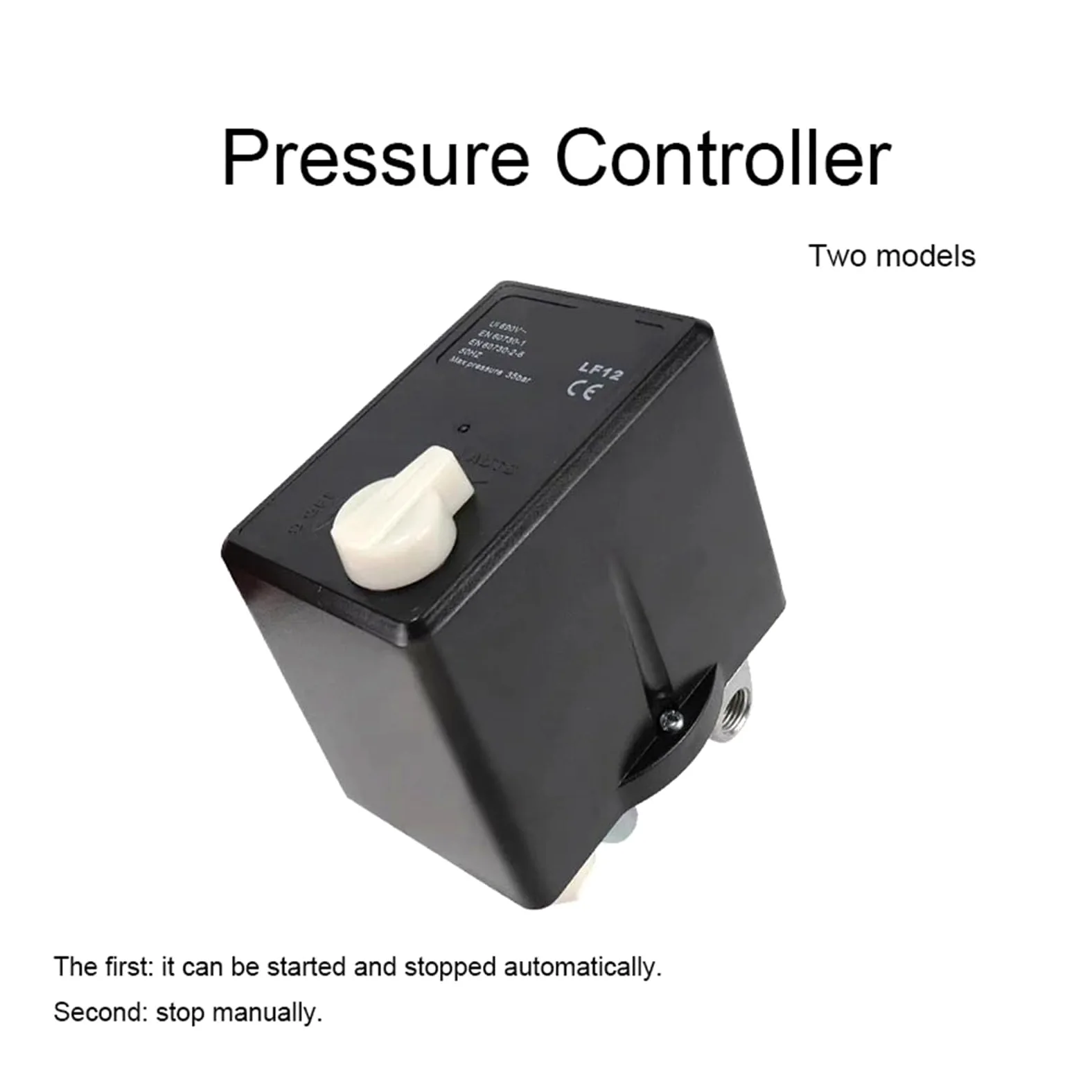Regulador de Presión, Interruptor de presión 380V 90-120 Psi, perilla de encendido y apagado Manual, controlador de compresor de aire con relé de protección térmica LF12(6-8KG MAX-6.3A)