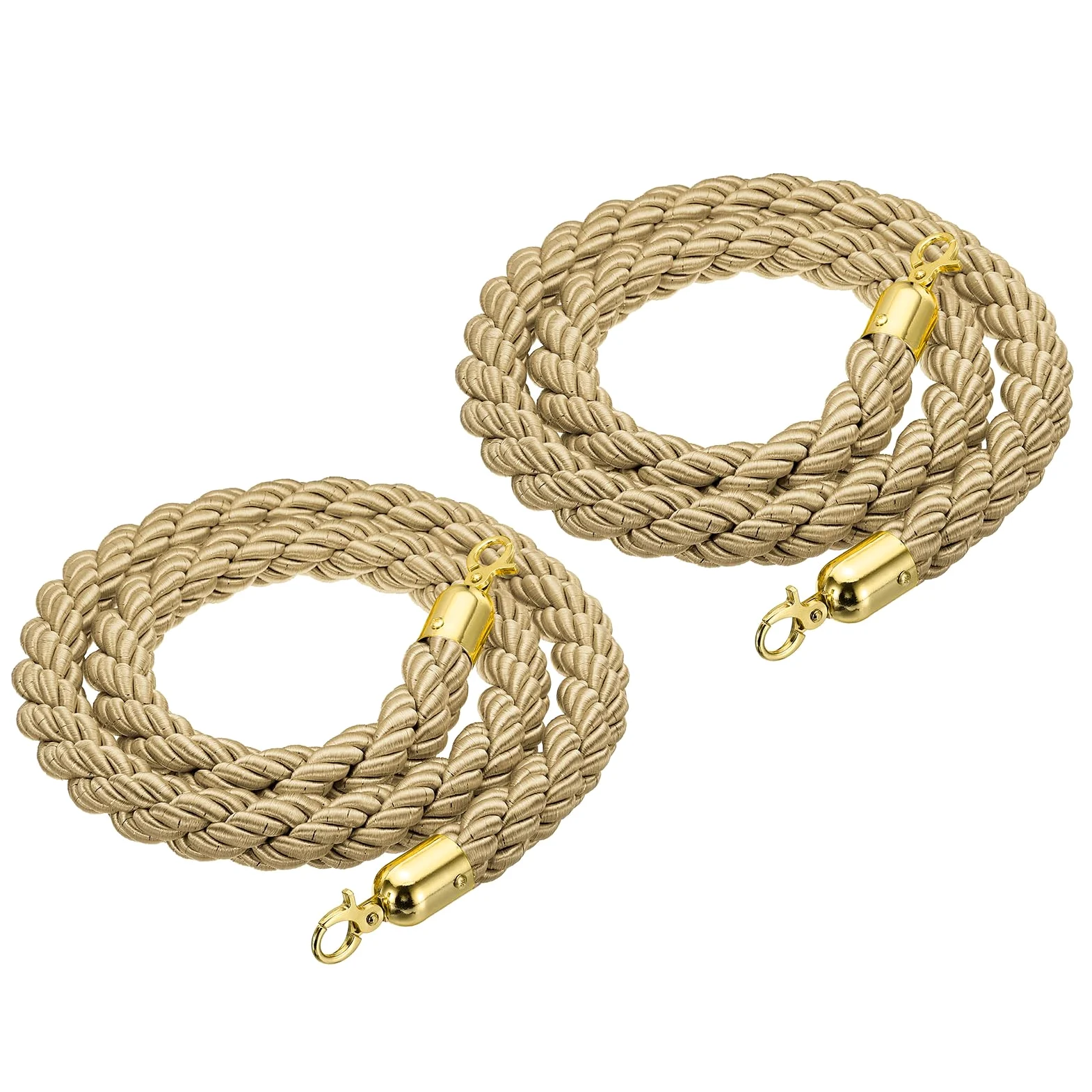 PATIKIL Puntal Cuerda, 2 Paquete 1,5 m/5 Pies Barrera Cuerda Poste Retorcido Cuerdas con A Presión Gancho para Poste Soporte Cola Divisor, Dorado Gancho, Champán Oro Cuerda