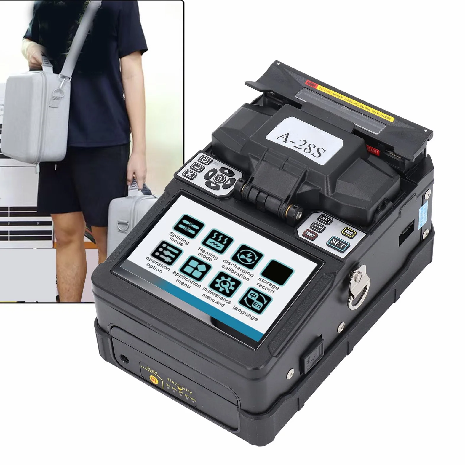 Empalmador de Fibra, Empalmador de Fusión de Fibra óptica Máquina de Empalme de Fibra óptica LCD TFT a Color de 5,0 Pulgadas (Enchufe de la UE)