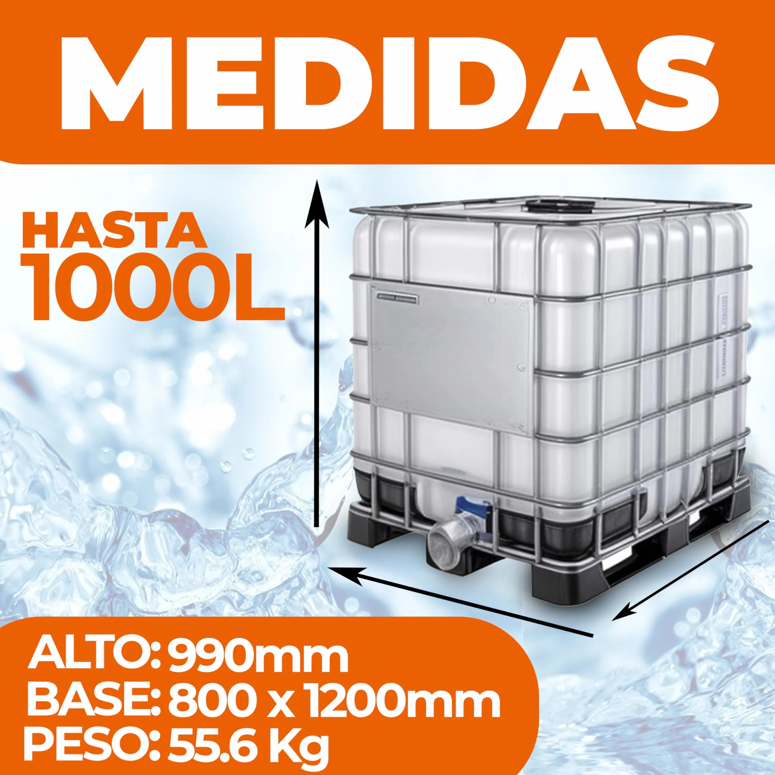 Contenedor depósito de 1000 litros IBC-GRG con palet de plástico ADR