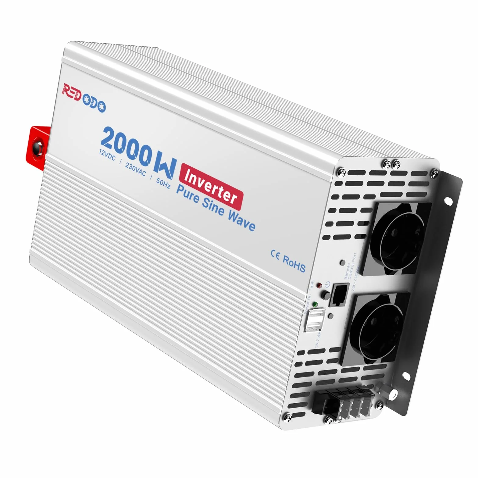 Redodo Inversor Onda Sinusoidal Pura 2000W 2V DC a 230V AC Convertidor para Camping,Inversor Energía Solar con 2xSalidas de CA,Pantalla de Monitorización con Visualización de Estado en Tiempo Real