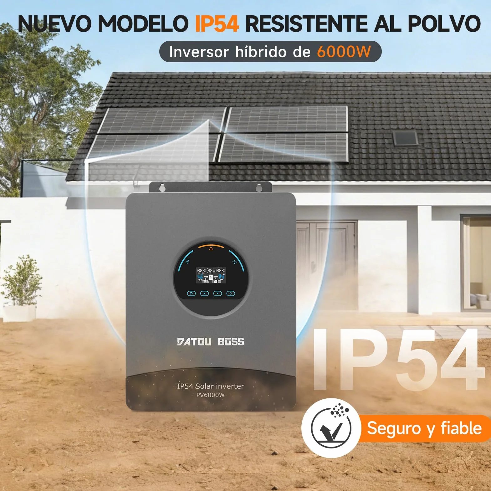 DATOUBOSS Inversor Solar Híbrido 48V 6000W Onda Sinusoidal Pura, Regulador MPPT Integrado 120A, Protección contra Rayos y Agua, Arranque sin Batería, para Sistema Solar Fuera de la Red (48V 6000W)