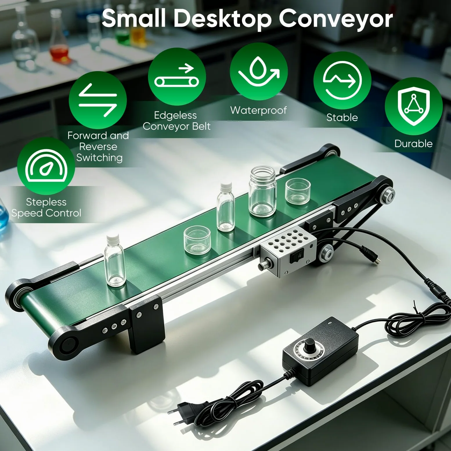 Cinta Transportadora, 50 Cm Cinta Transportadora Eléctrica Mesa Mini Transportador Sobremesa Sistema Con Avance Y Retroceso Velocidad Ajustable Ca 100-240V Para Líneas Producción Pequeñas
