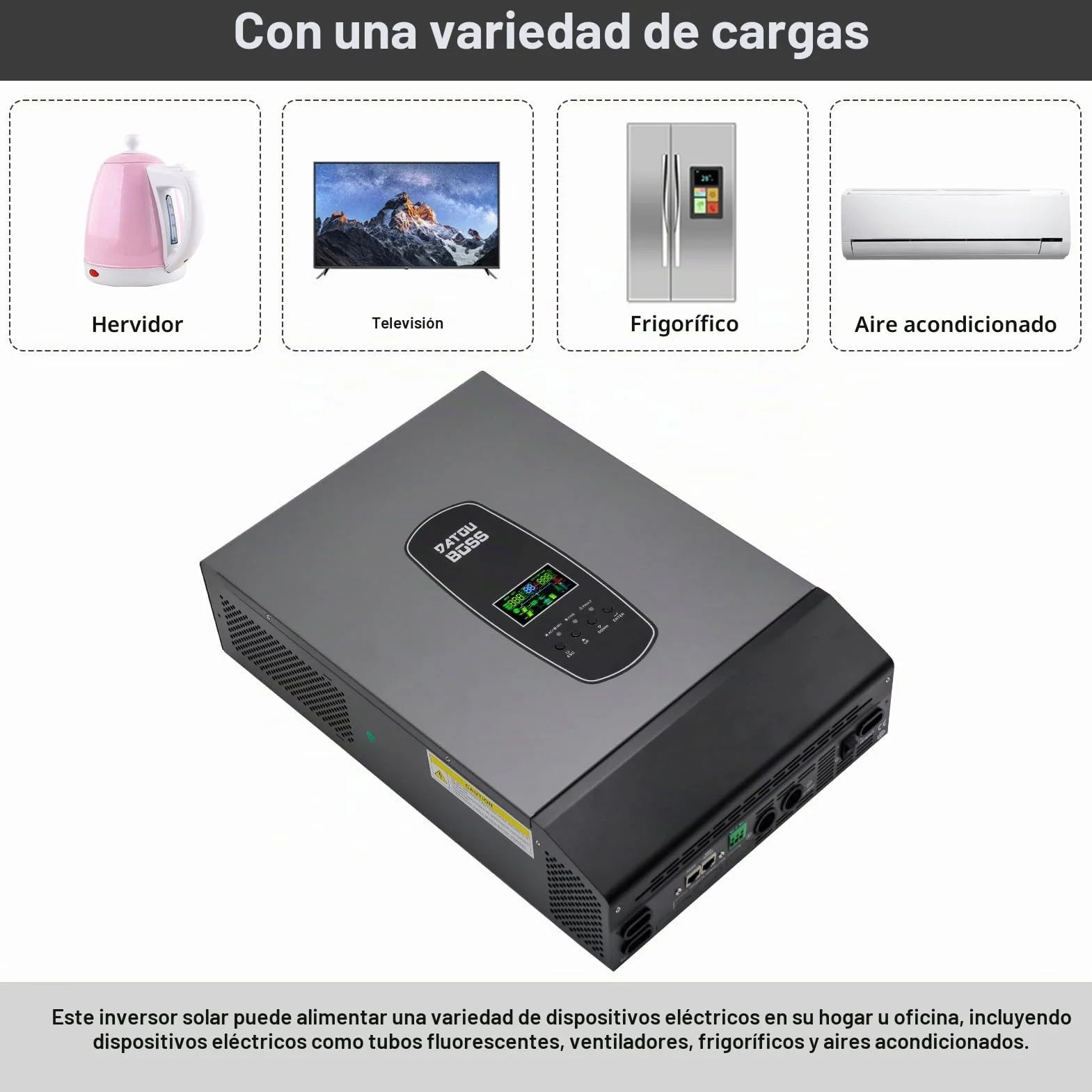 DATOUBOSS 6200 W Inversor híbrido sinusoidal puro 48 V CC a 230 V CA, compatible con el funcionamiento sin batería, con regulador de carga solar de 120 A MPPT para baterías de plomoácido y litio
