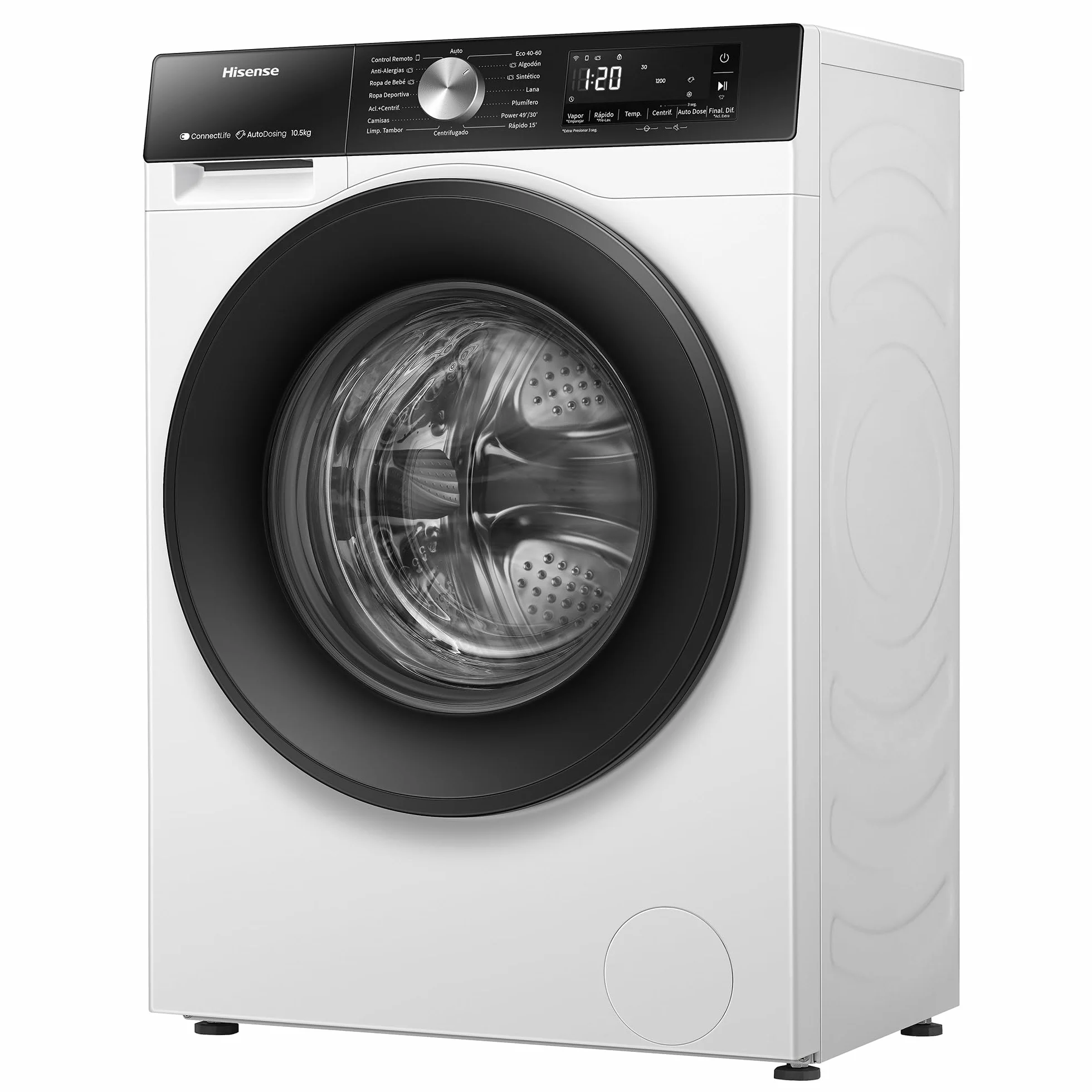 Hisense WF3S1045BW3 Lavadora 10.5 kg Clase A WiFi Auto Dosificación Hygiene Guard Vapor 99.9% Blanco