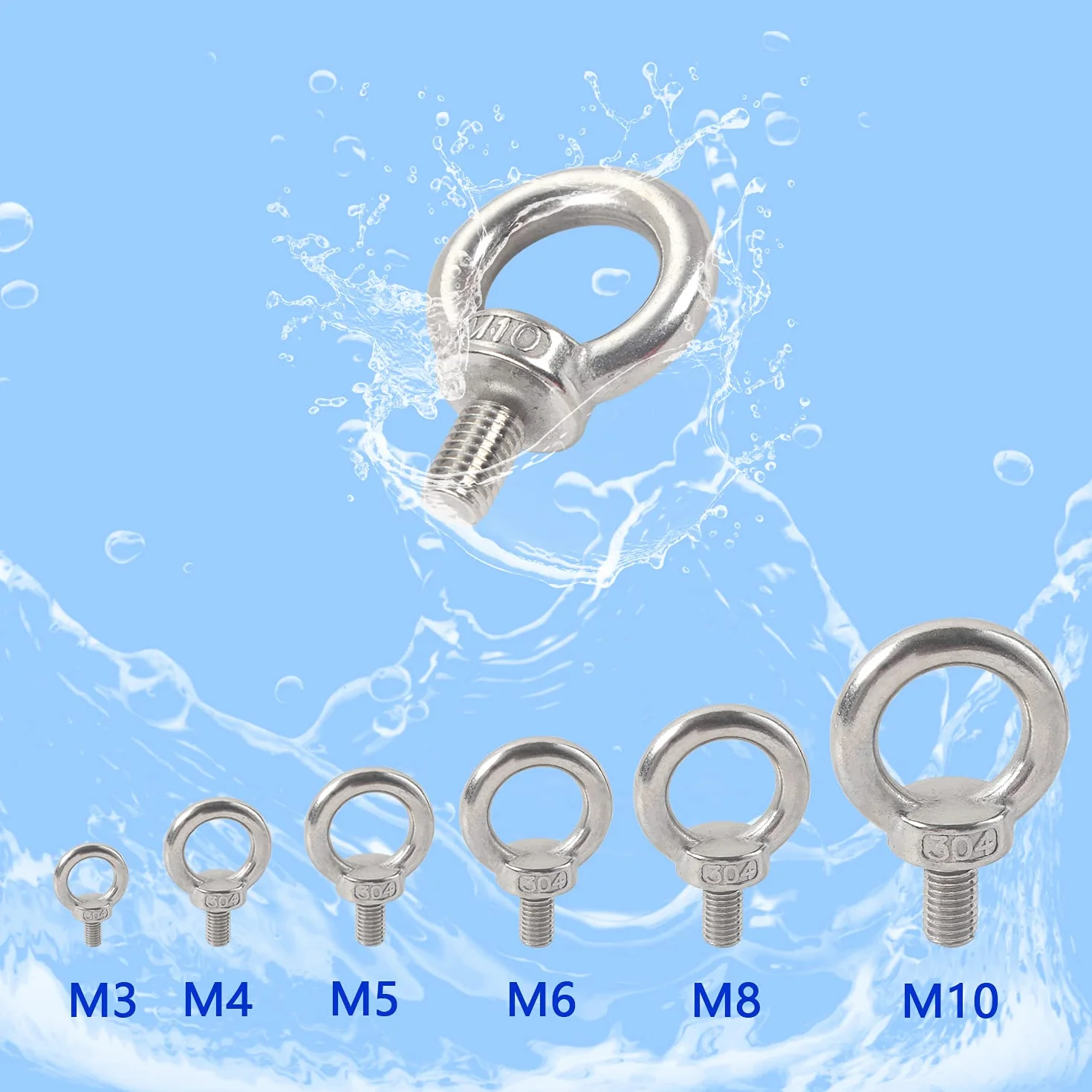 M10 * 18 304 tornillo de acero inoxidable Anillos Tornillos de cáncamo de elevación 2pcs Anillos cáncamos anillo roscado
