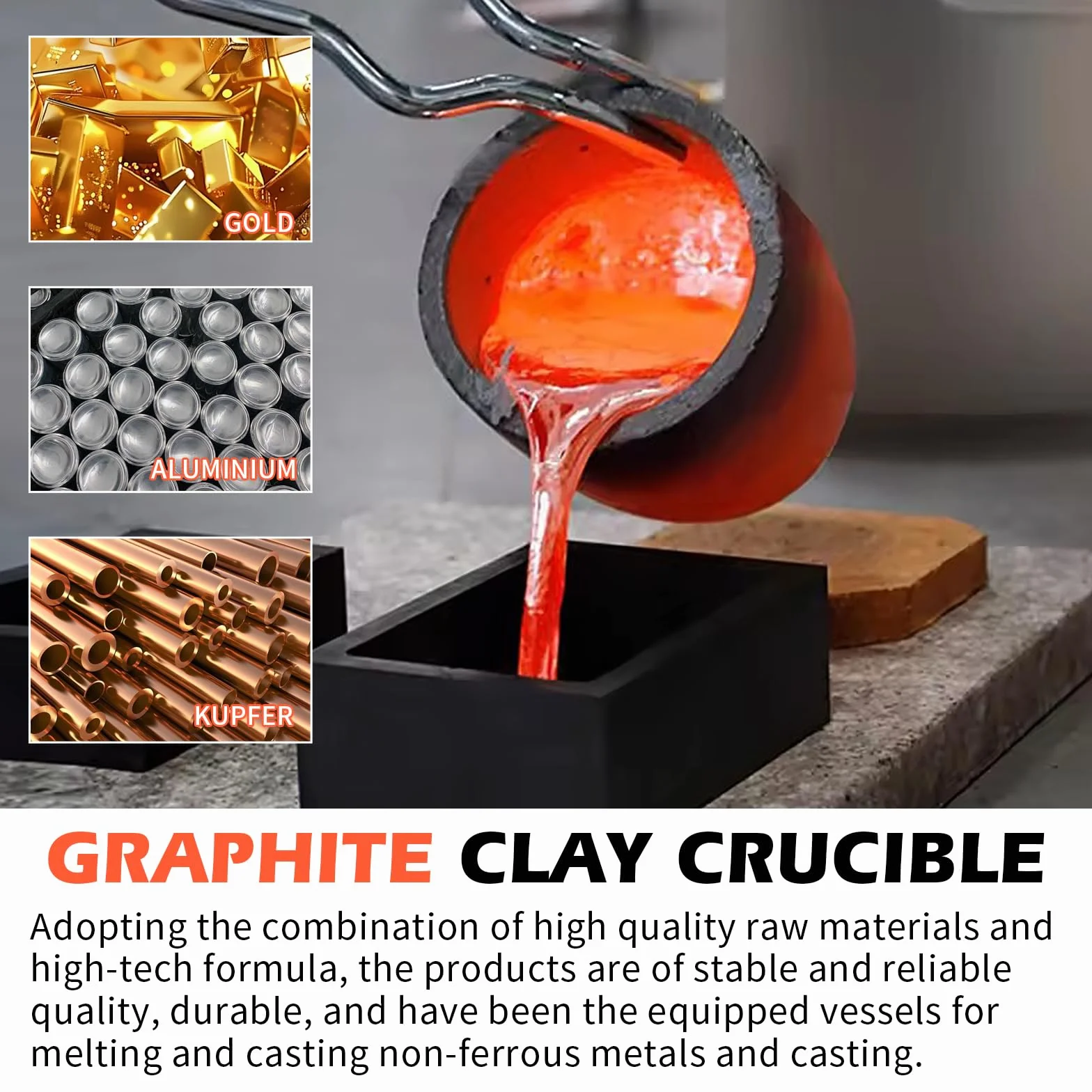 Crisol de grafito de carburo de silicio para fundir metal, fundición de oro plata cobre latón aluminio