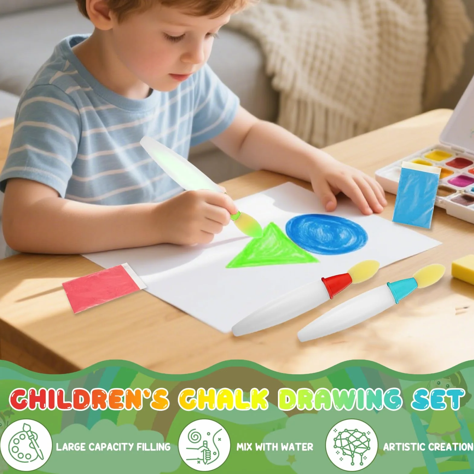Juego de acuarela para niños de 3 años, pincel de tiza para arte y bricolaje