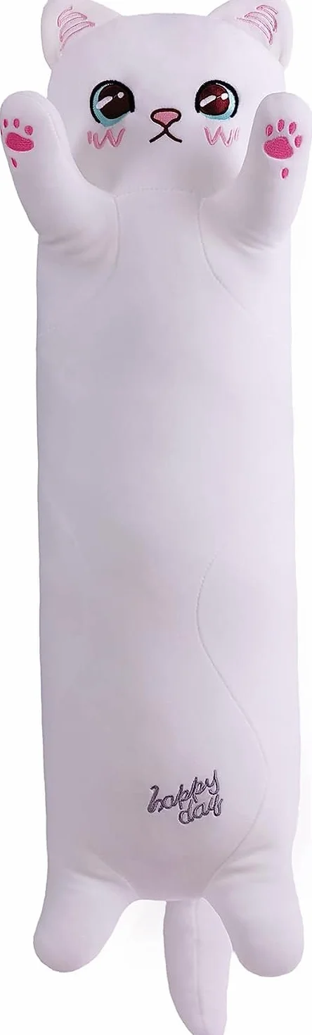SNOWOLF Almohada Larga de Felpa Suave Gato Dibujos Animados 50 cm Blanco