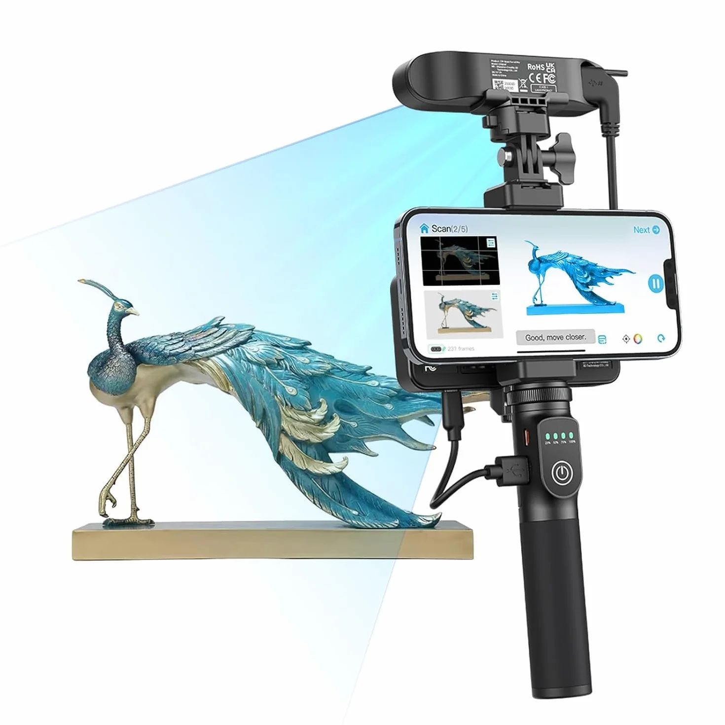 Creality 3D Scanner Ferret Pro, Escáner 3D Oficial CR Scan Ferret Pro, Escaneo Inalámbrico, Seguimiento Anti-Sacudida, Escaneo Rápido a Todo Color, Precisión de 0,1mm