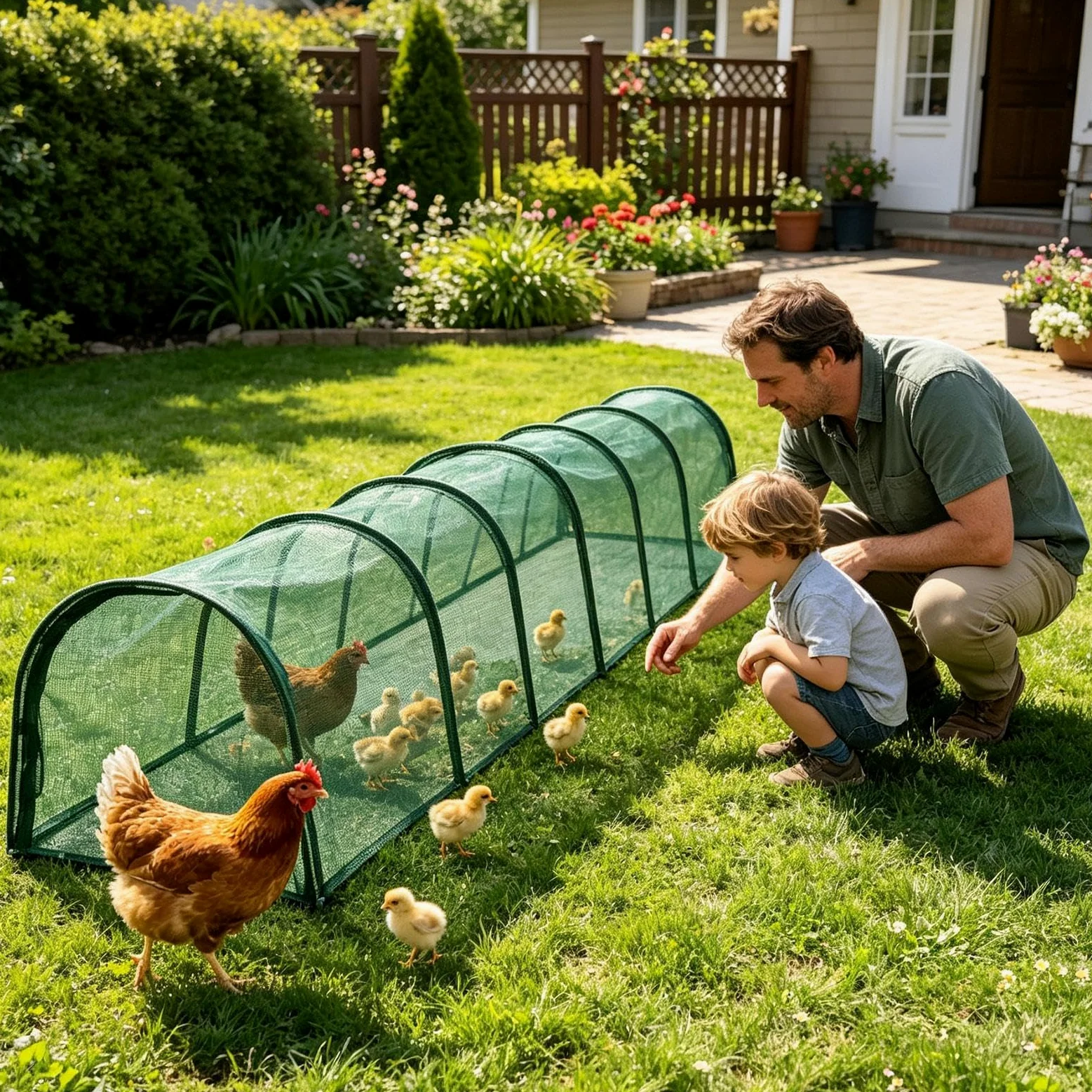 Gallinero con red solar, recinto de nailon largo portátil | Túnel para gallinas de jardín, para aves de corral, patos, conejos, interior y exterior, jardín, terraza