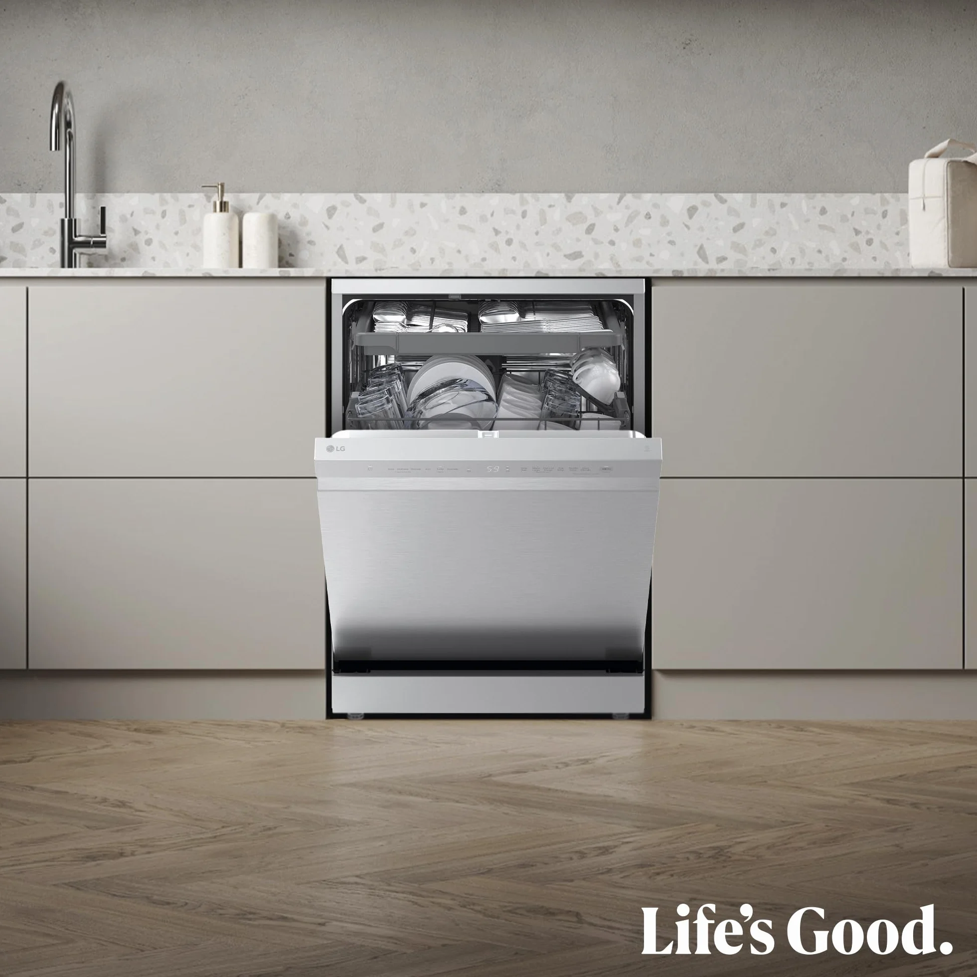 LG DF273FV Lavavajillas QuadWash Steam EasyRack Bandeja Cubiertos Smart Diagnosis Apertura Automática A 14 Inox Antihuellas