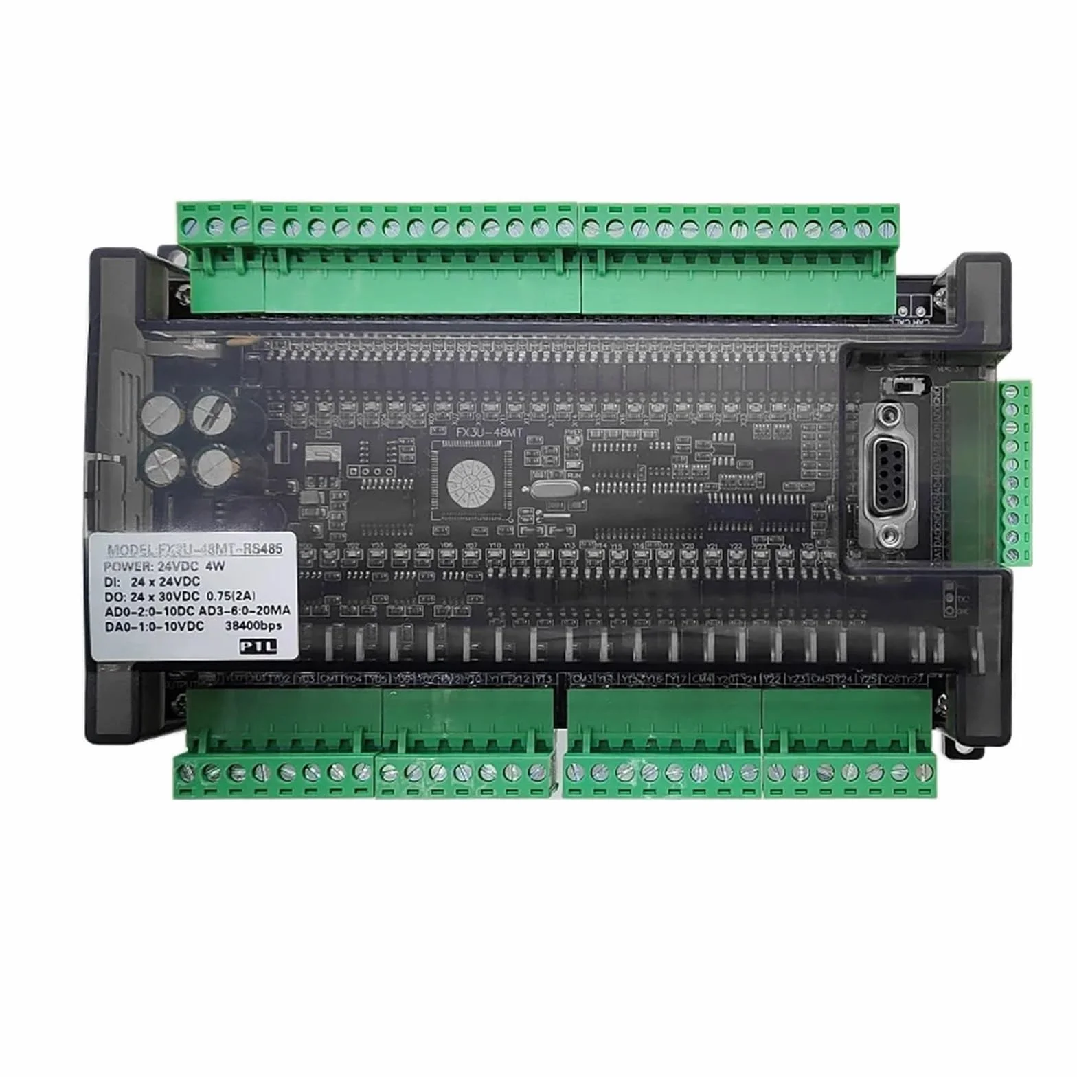 Controlador lógico programable PLC FX3U 48MR 48MT 24 entradas 24 Salidas con relé RS232 RS485 38400bps Transistor PLC Controlador lógico programable 6AD 2DA(FX3U 48MR)