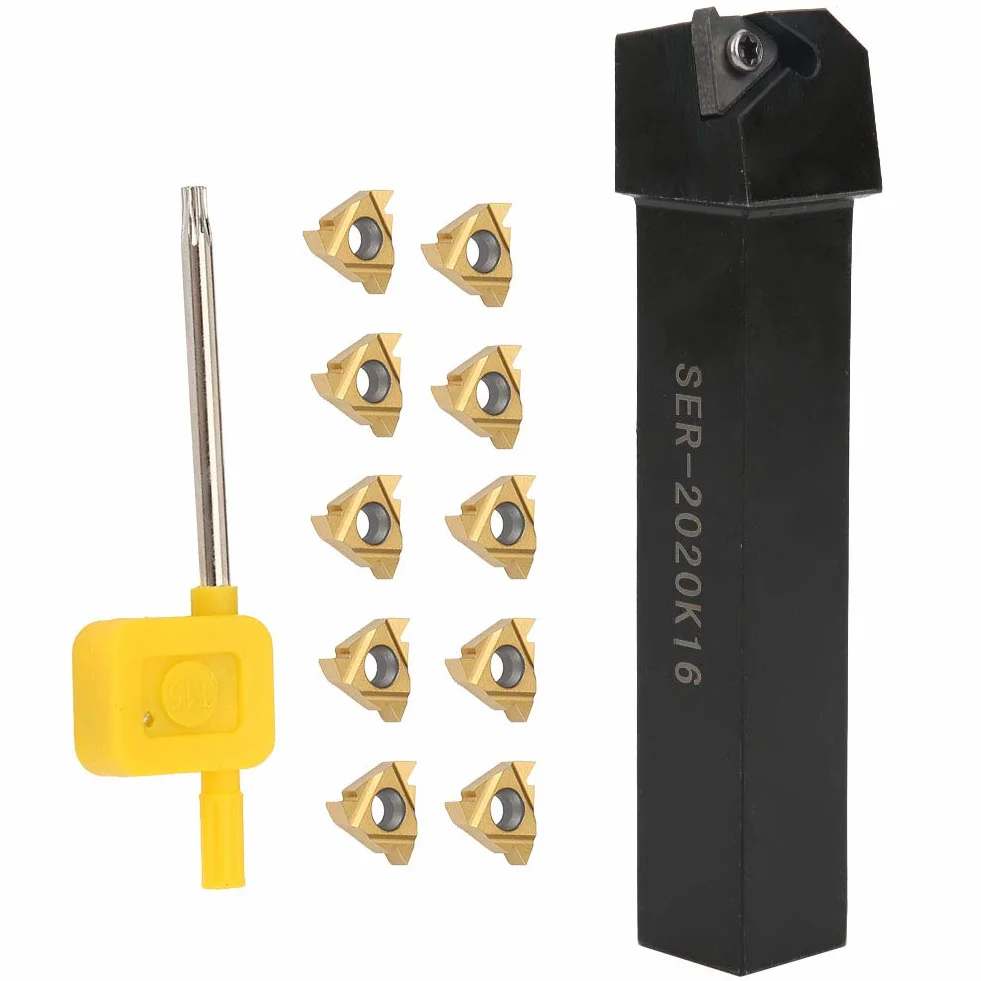 16ER AG60 Blade Insert + SER2020 CNC Turning Tool Holder Boring Bar + Wrench Set