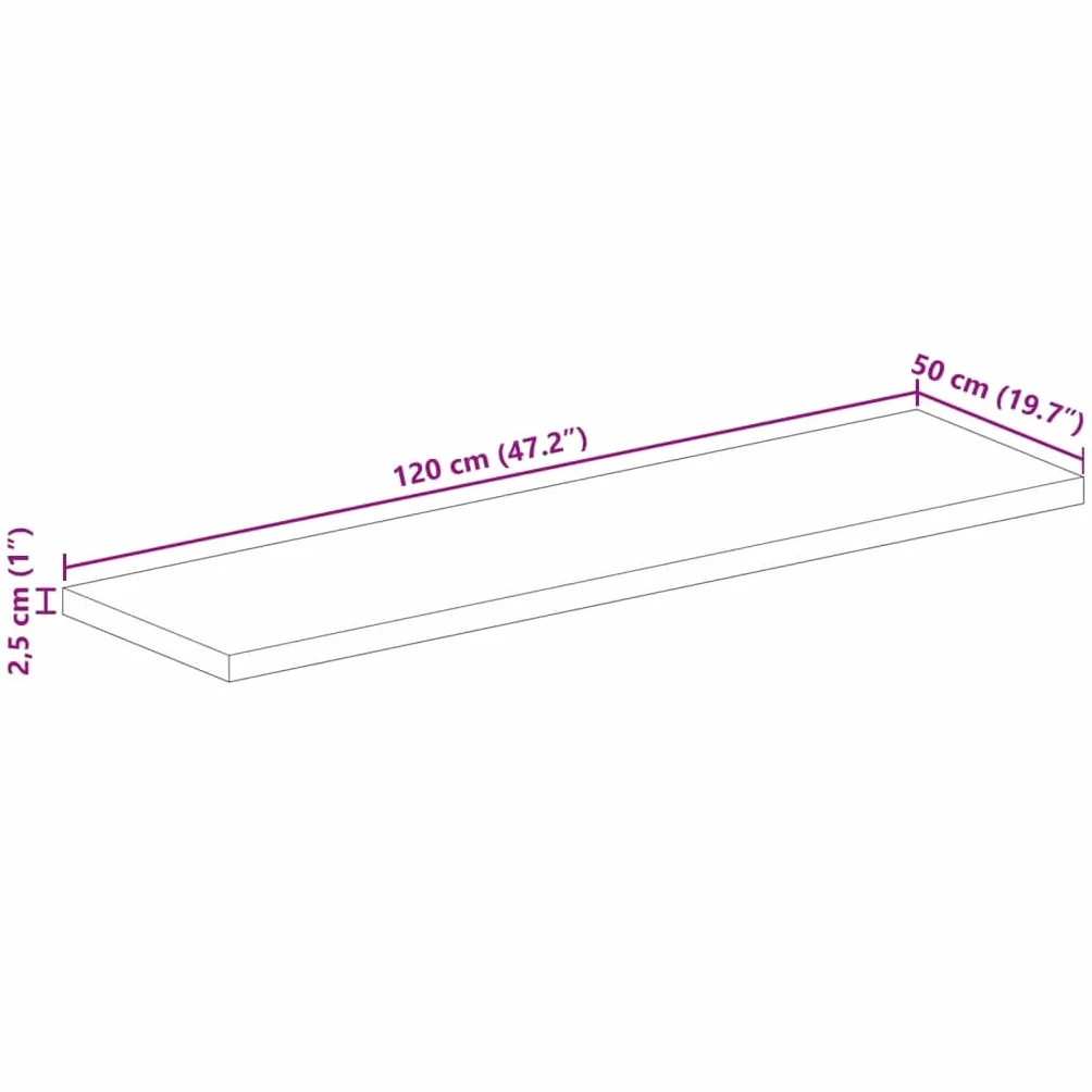 vidaXL Tablero de mesa rectangular madera maciza acacia 120x50x2,5 cm, superficie de mesa, tablero de mesa de madera, tablero de mesa de centro