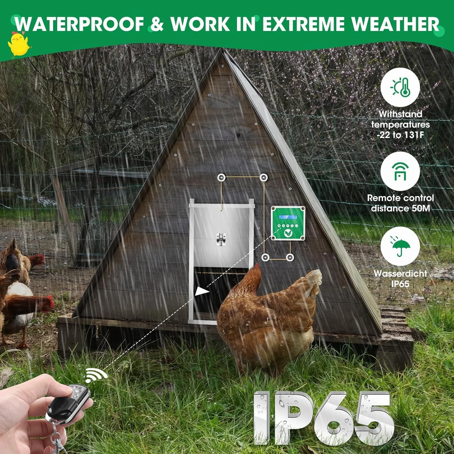 Sunowl Puerta Automática para Gallinero con Temporizador y 2 Controles Remotos, Kit Eléctrico (Verde)