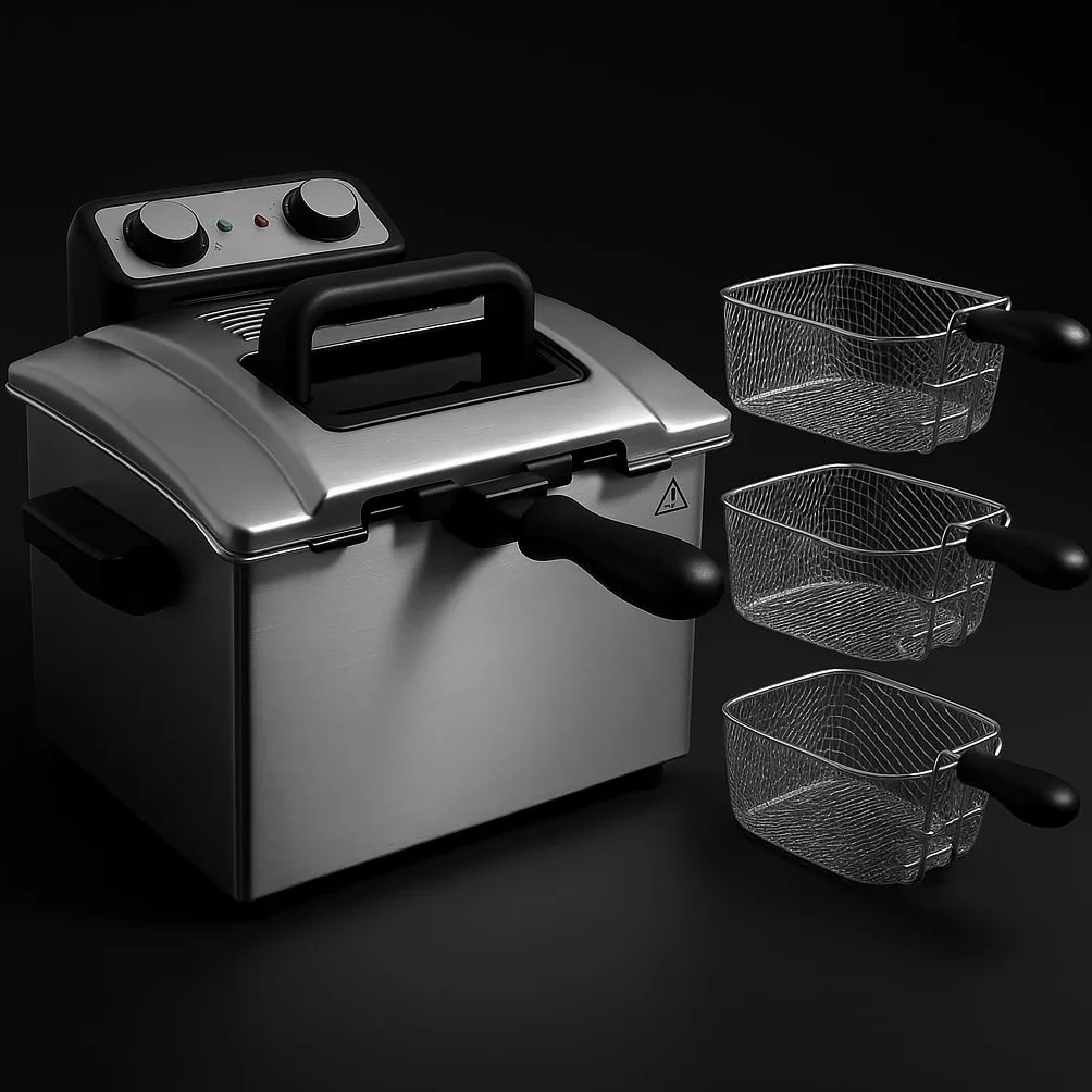 MAXELLPOWER Freidora Eléctrica 5L de Acero Inoxidable 3000W Rendimiento Potente Gran Capacidad y Control Preciso de Temperatura Doble Seguridad Térmica Indicador LED Cuerpo Duradero (5 LITROS)