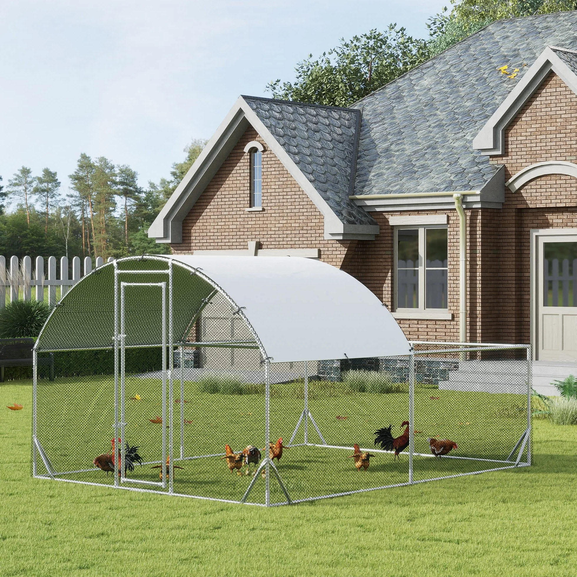 PawHut Gallinero Exterior Grande Acero Galvanizado 380x280x195 cm 2 Pisos para 10-12 Gallinas
