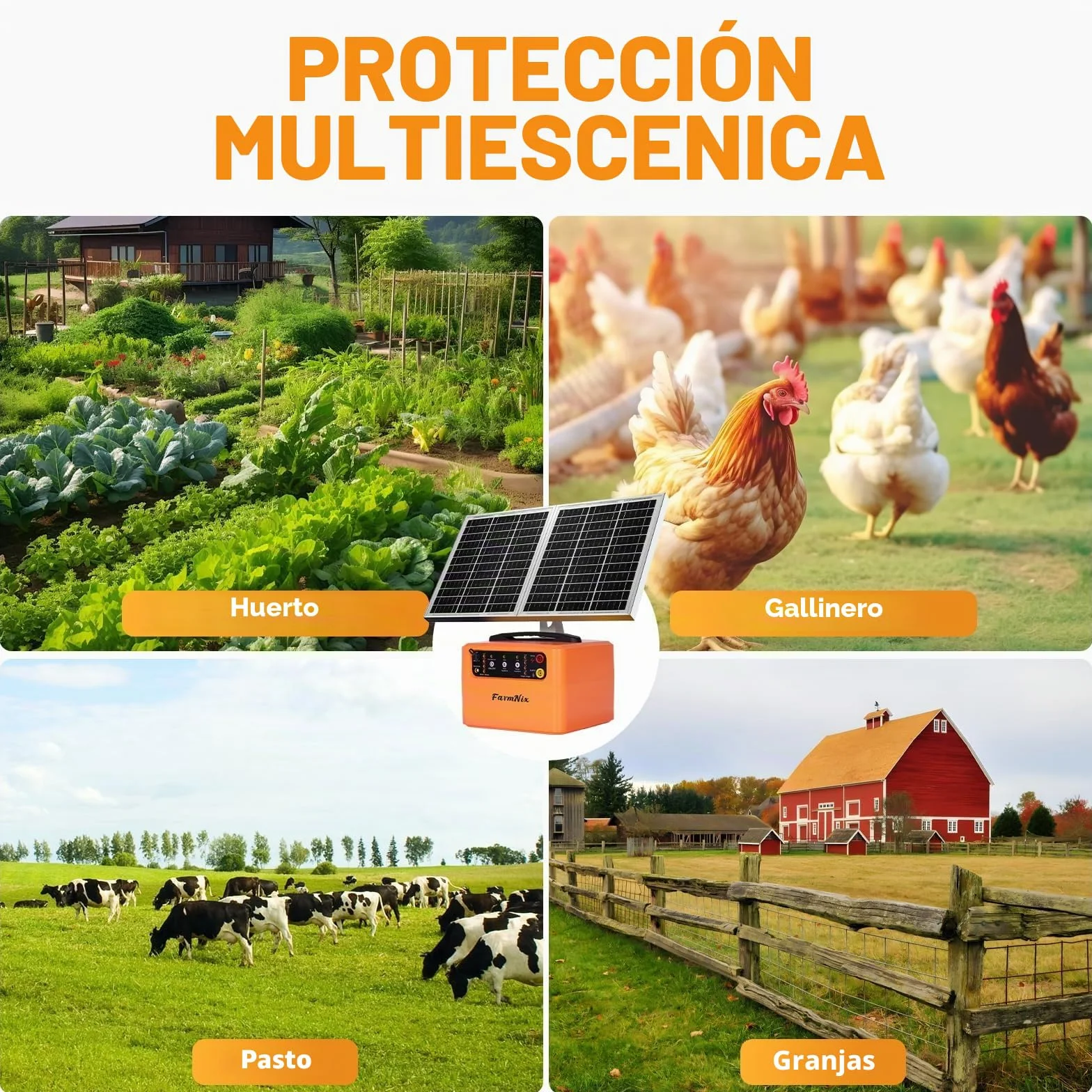 48KM Solar Pastor Electrico, Voltaje Ajustable 6-12KV, 1.5J, 15W Panel Solar, Batería Recargable, Protección 24H Ininterrumpida para Ganado, Jardín y Granja