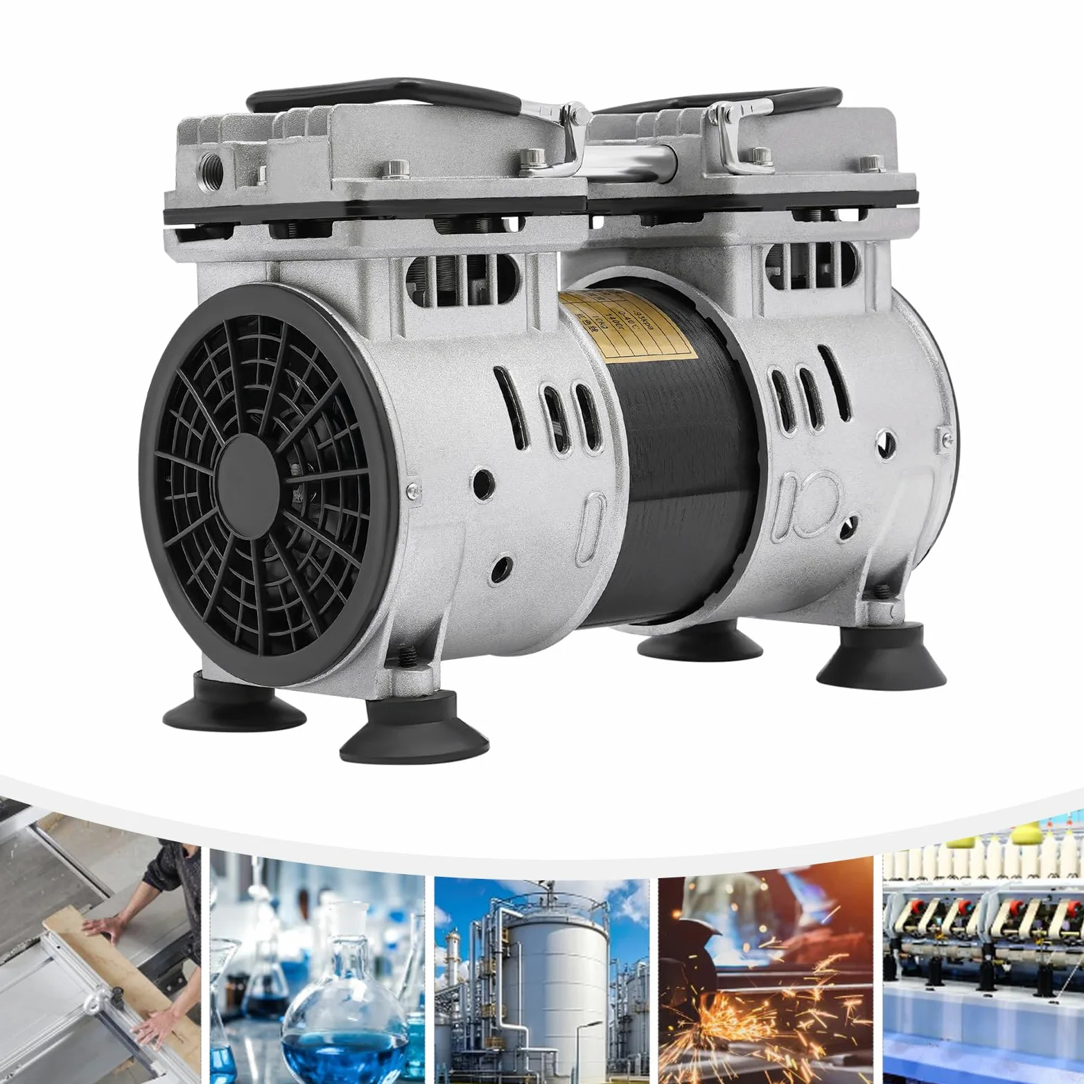 Bomba de vacío sin aceite, bomba de vacío de 550 W, bomba de vacío con silenciador, bomba de vacío de laboratorio industrial, 1400 rpm, sin aceite, bomba de vacío portátil, compresor de aire