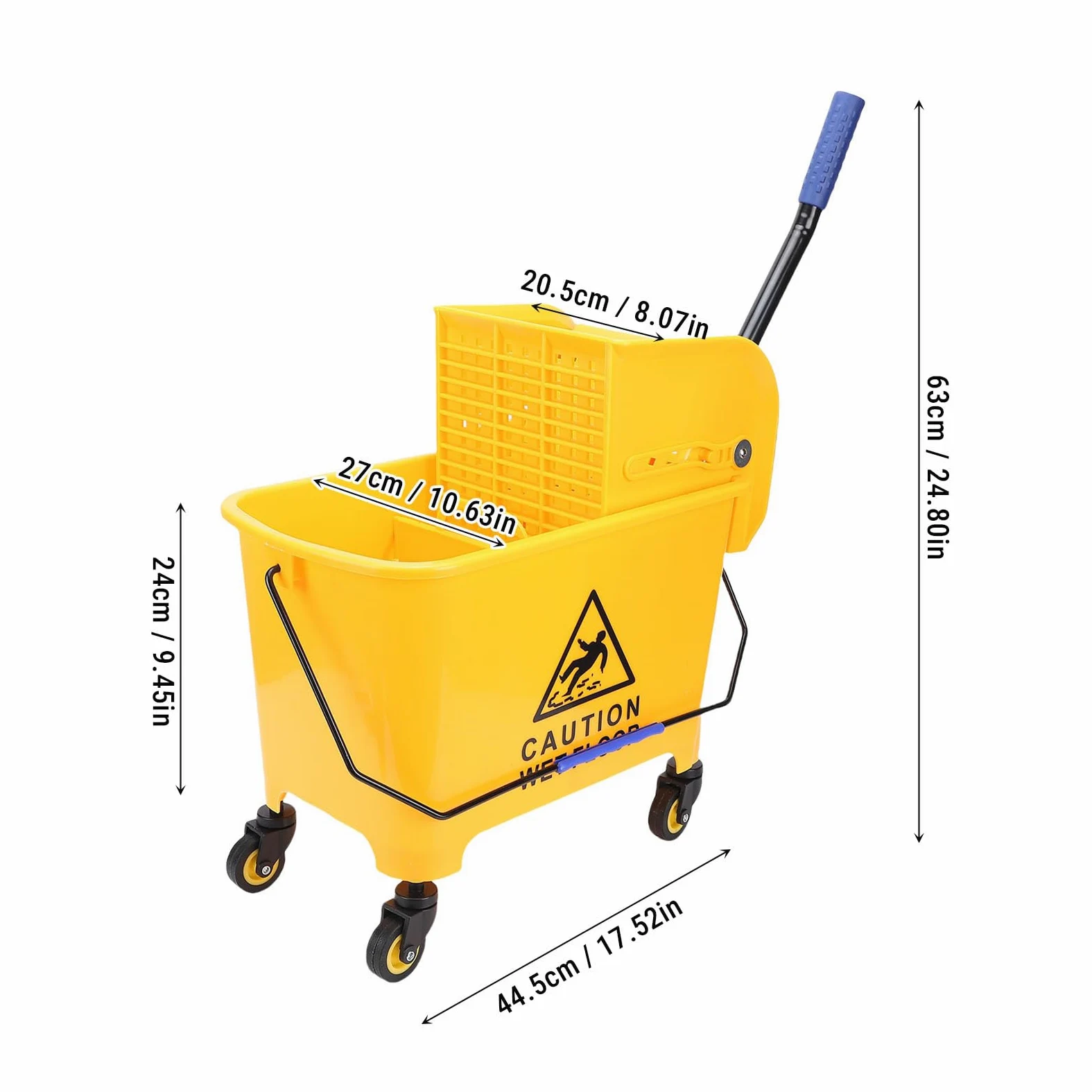 Cryfokt Cubo para Fregona de 20 litros con Escurridor Lateral para Limpieza Comercial Diseño de Plástico Amarillo Duradero Ideal para Restaurantes y Oficinas