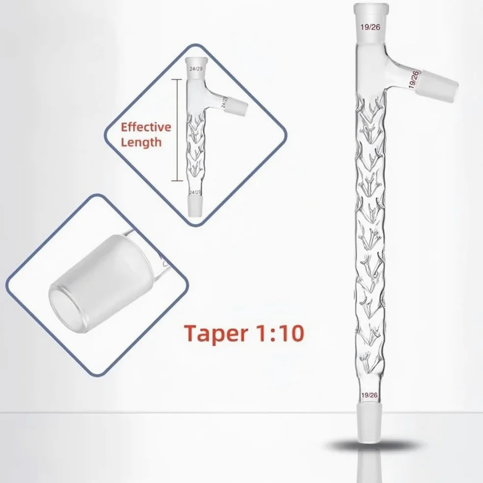 Columna de 100-600 mm, junta 19/24/29 * 3, tubo de destilación con tapón de ramificación, tubo de fraccionamiento espinoso(300mm24X24X24mm)
