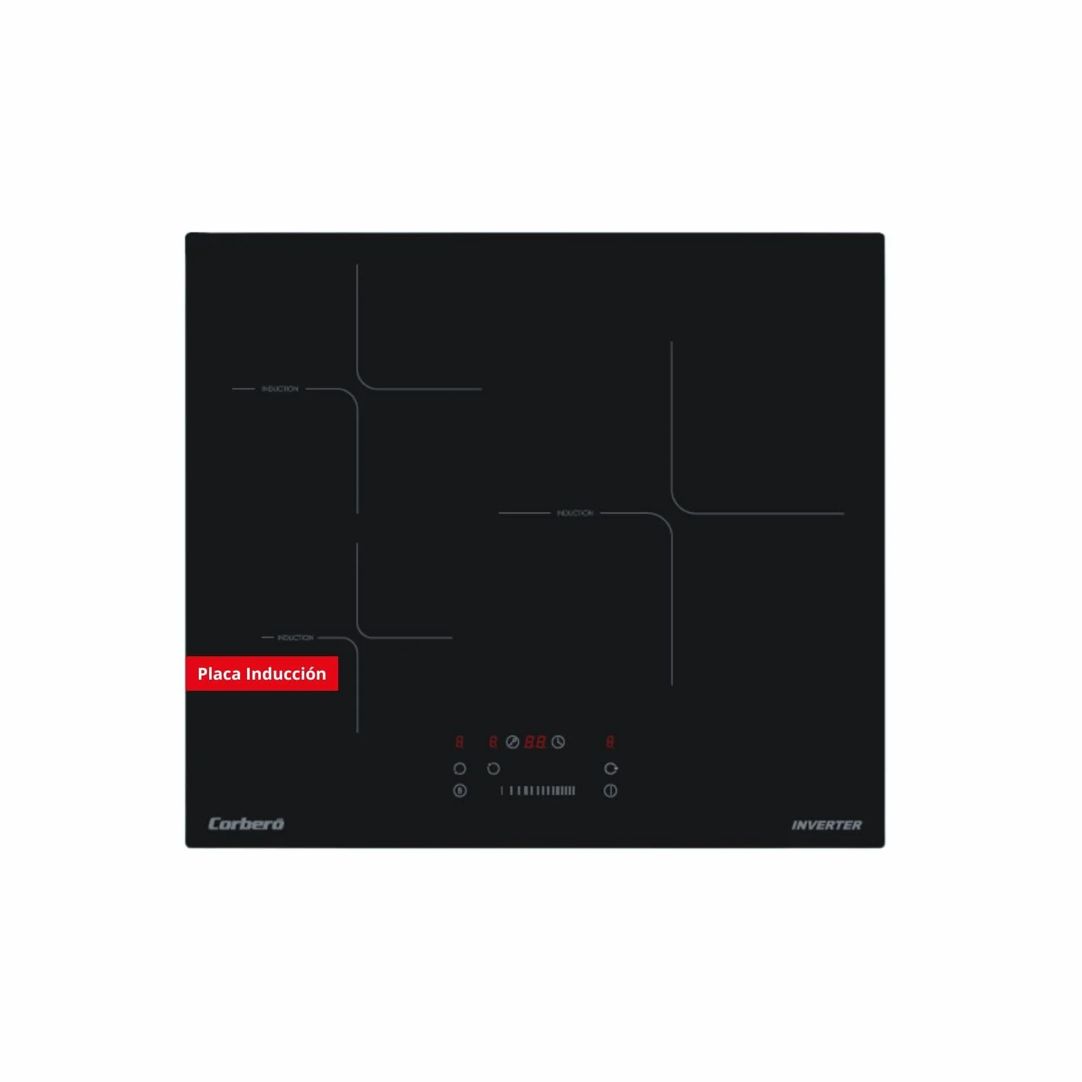 Corberó Placa de Inducción CCIM374 7400W 3 Zonas de Cocción Zona Extra Grande 29 cm Control Táctil Slider Booster Temporizador Bloqueo Seguridad