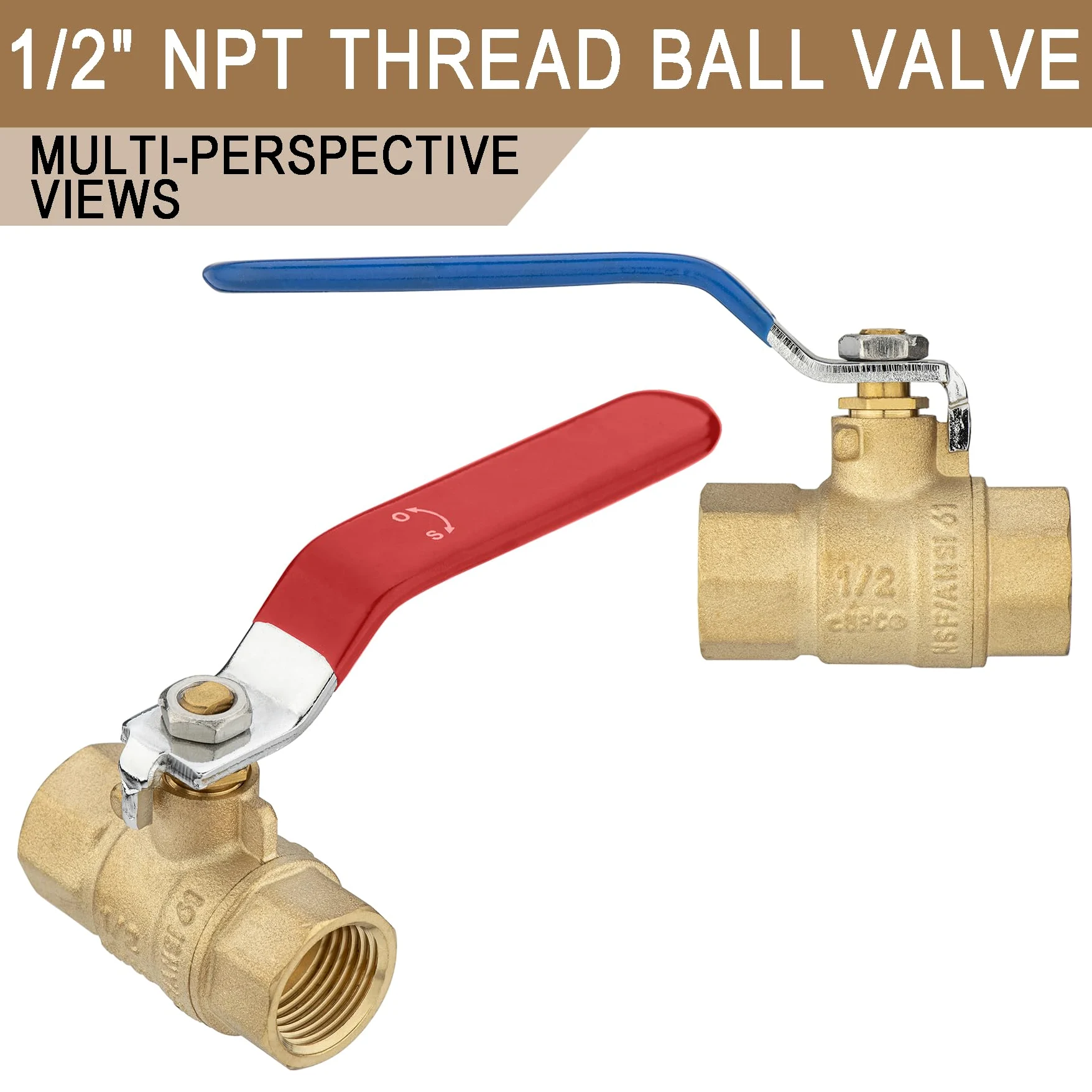 Válvula de bola de rosca NPT de 1,27 cm, 10 unidades, válvula de cierre LING-BV1-1/2FNPT-10
