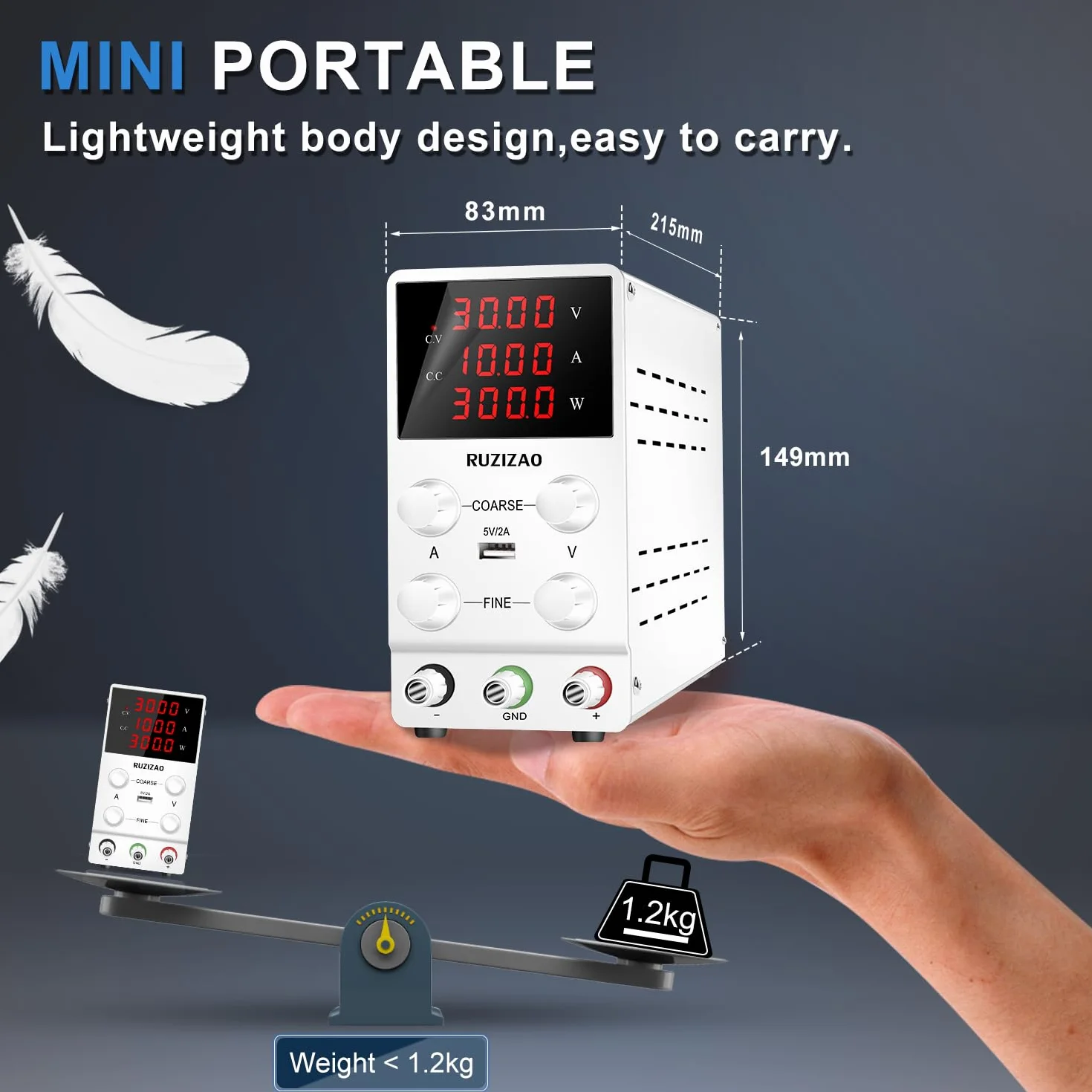 Fuente de Alimentación Regulable 30V 10A, Fuente de Alimentación de Laboratorio con Pantalla LED de 4 Dígitos y Puerto USB, Fuente de Alimentación de Banco Regulación Precisa y Salida Stable