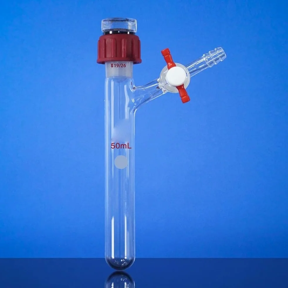 Adaptador de vidrio, Adaptador de control flujo vacío Tubo reacción borosilicato Tapón válvula PTFE LH-437-T 10-250 ml(LH-437-T-89)