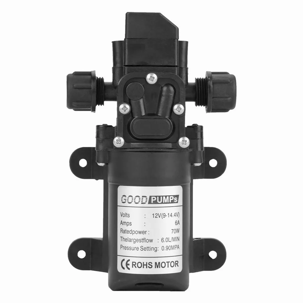 Bomba de Agua 12 V, Autocebante de Alta Presión Bomba de Diafragma de Agua, 0,9 Mpa 6 l/min DC 12V 6A 70W, para Caravana Camping Barco Irrigación Riego
