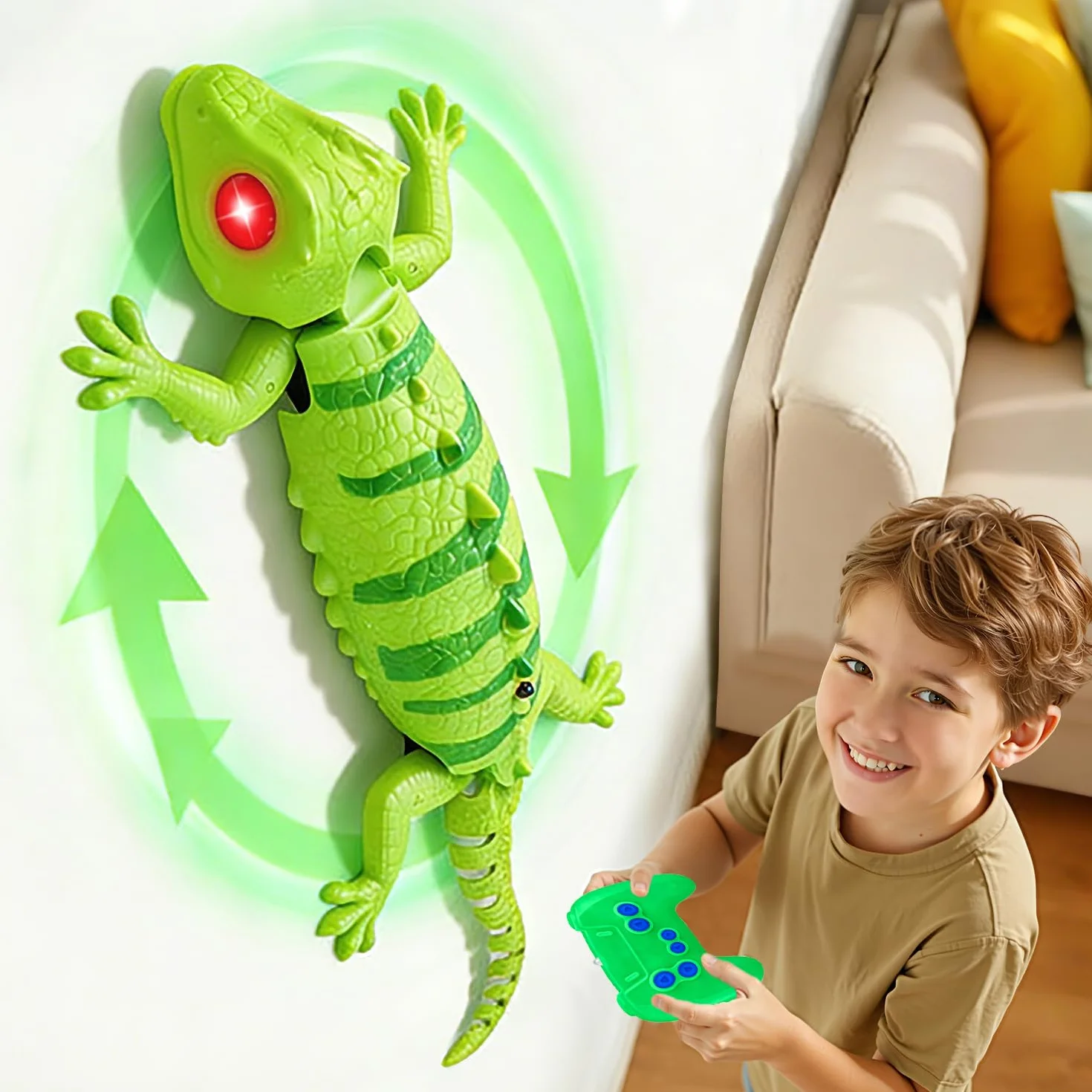 Robot de control remoto recargable Gecko que brilla en la oscuridad que trepa las paredes