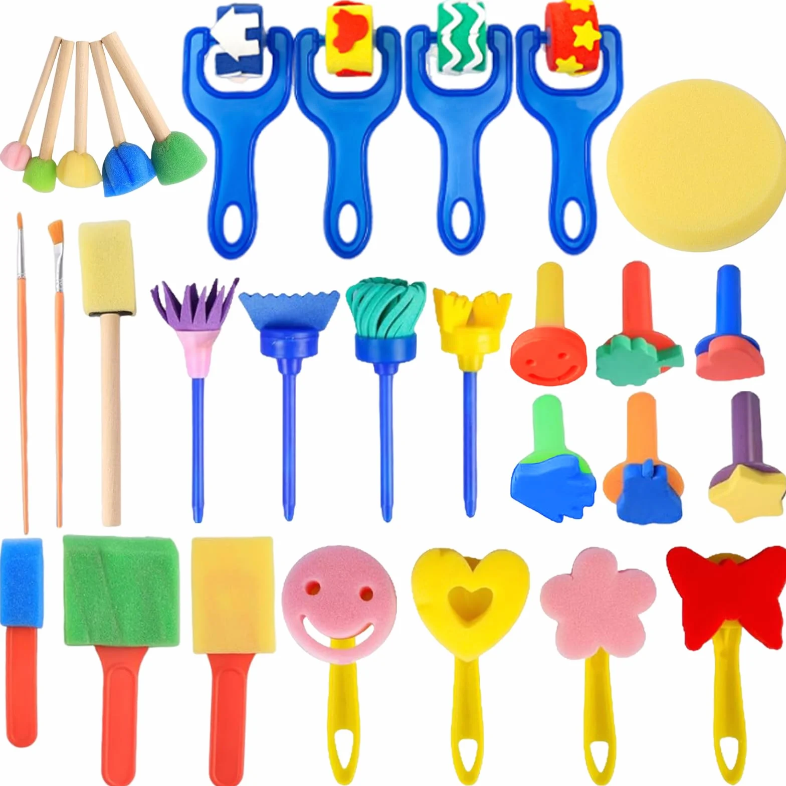 Set de 30 Kit Pintura Niños, Pincel, Esponja para Pintar, Herramientas de Pintura Manual DIY