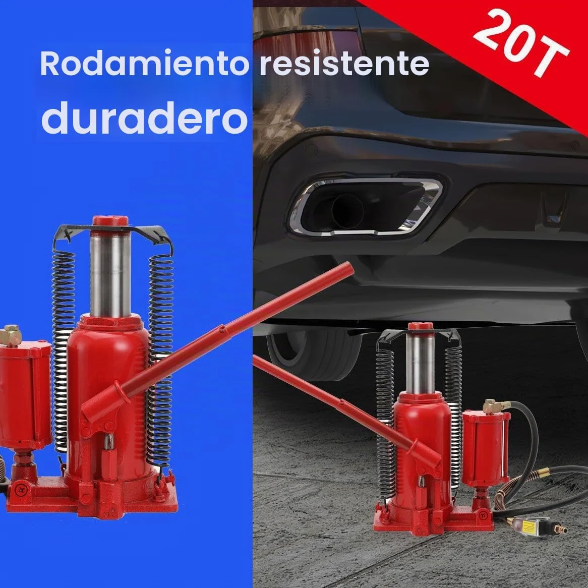 Gato hidráulico de botella 20T con elevador de botellas, cilindro hidráulico, gato hidráulico con palanca de bomba plegable, altura de elevación 260-510 mm, conexión de aire comprimido 1/4